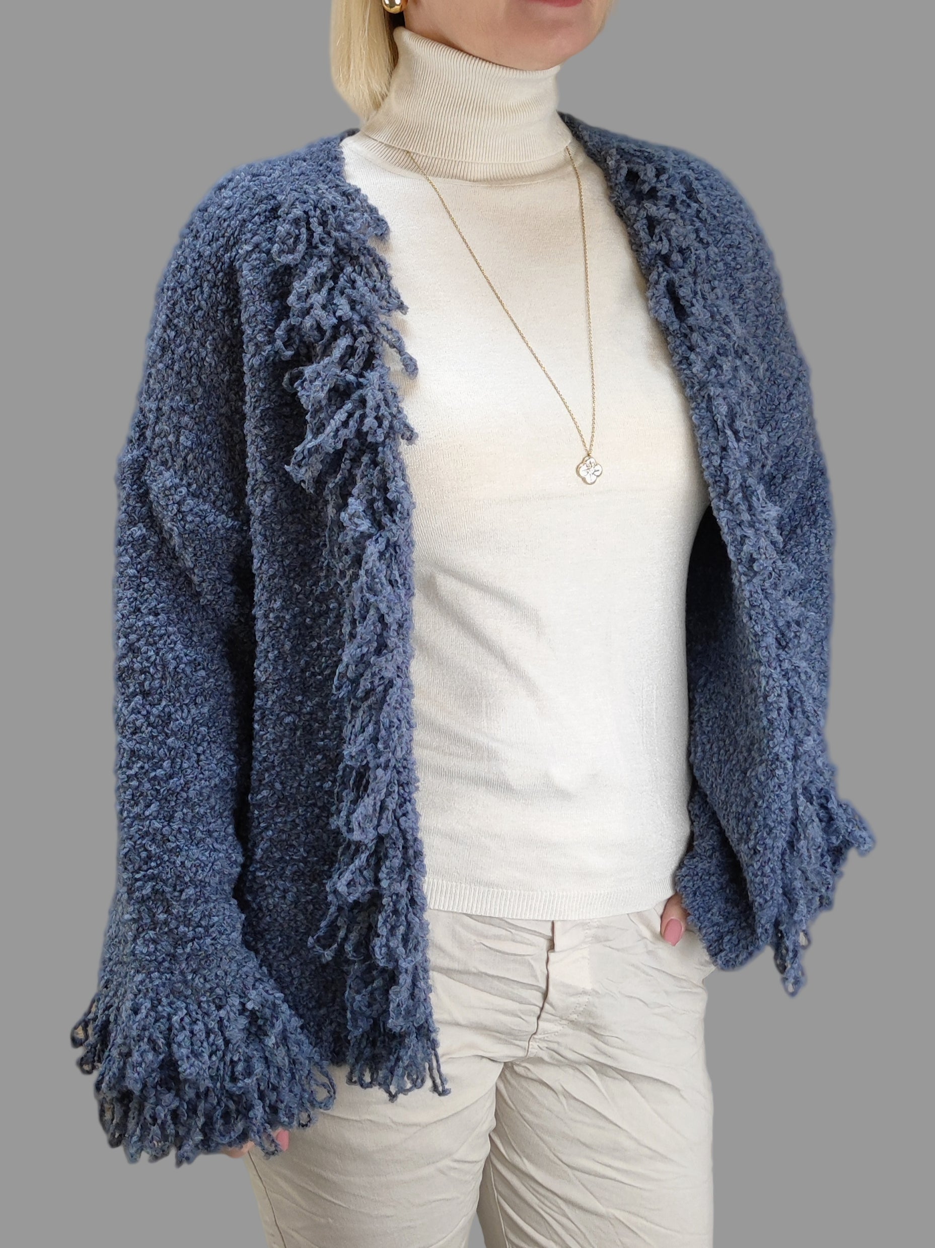 Fransen Strickjacke "Lina" in jeansblau (36-42/44)