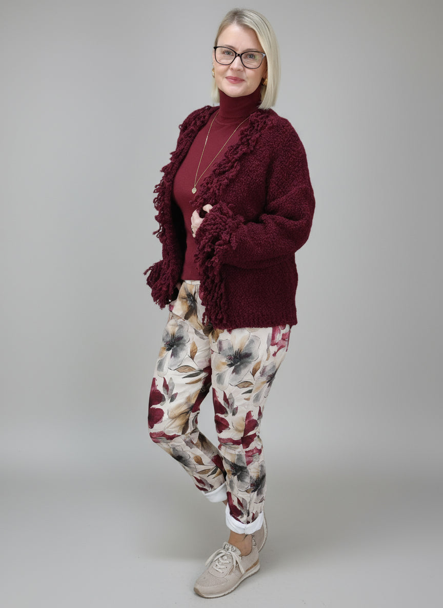 Fransen Strickjacke "Lina" in vino (36-42/44)