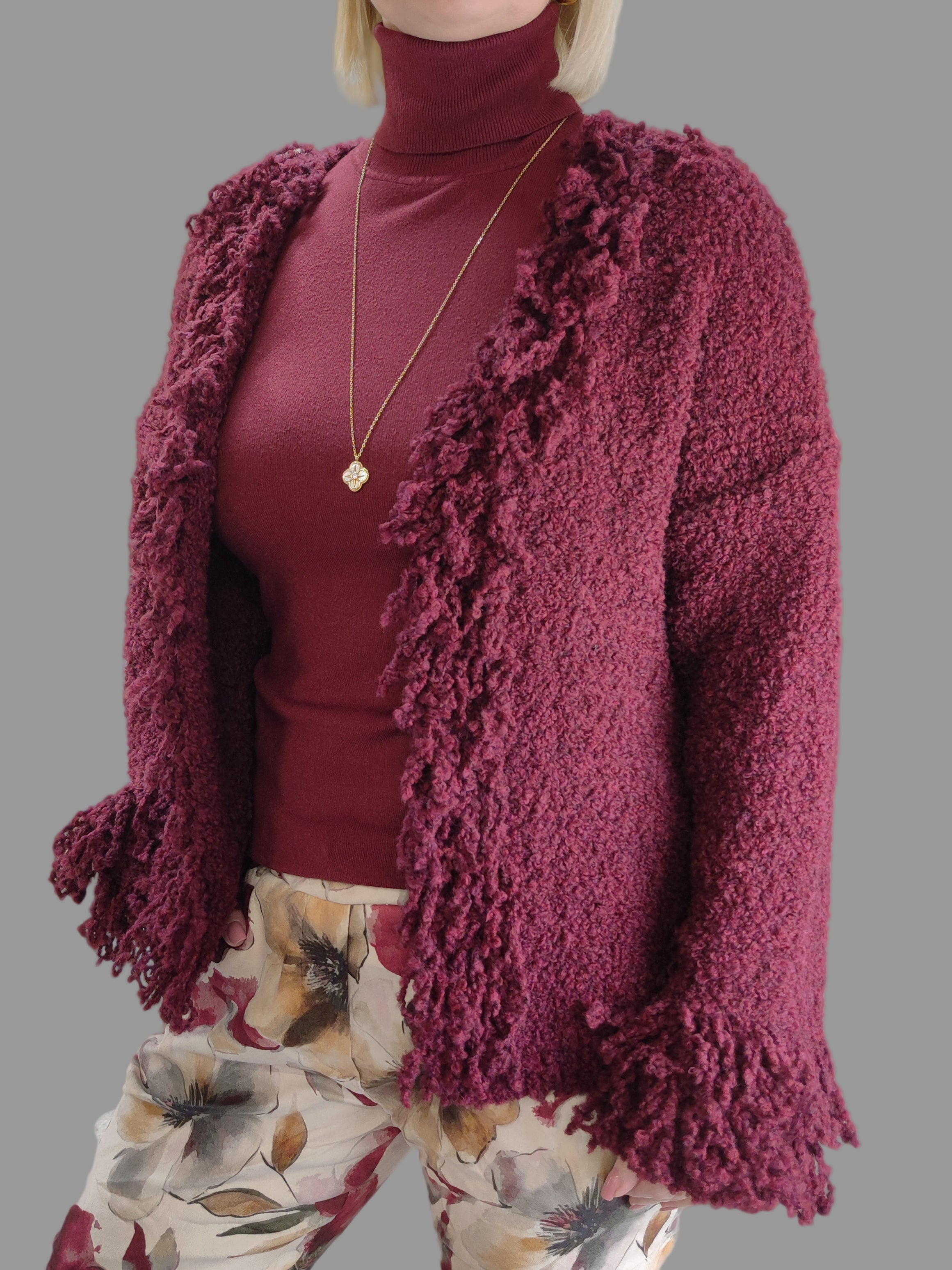 Fransen Strickjacke "Lina" in vino (36-42/44)