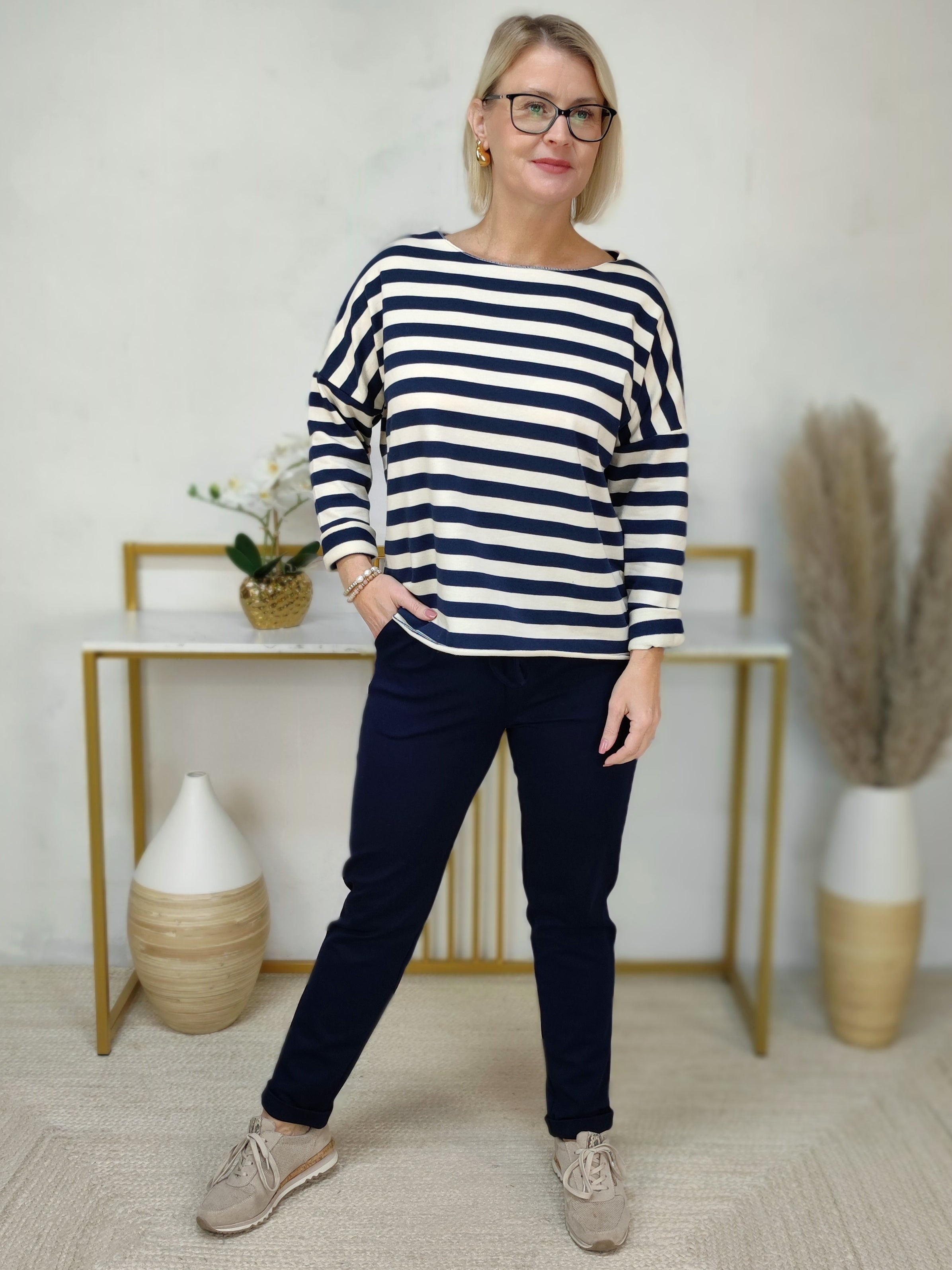 Baumwoll Shirt gestreift dunkelblau/creme (38-42/44)