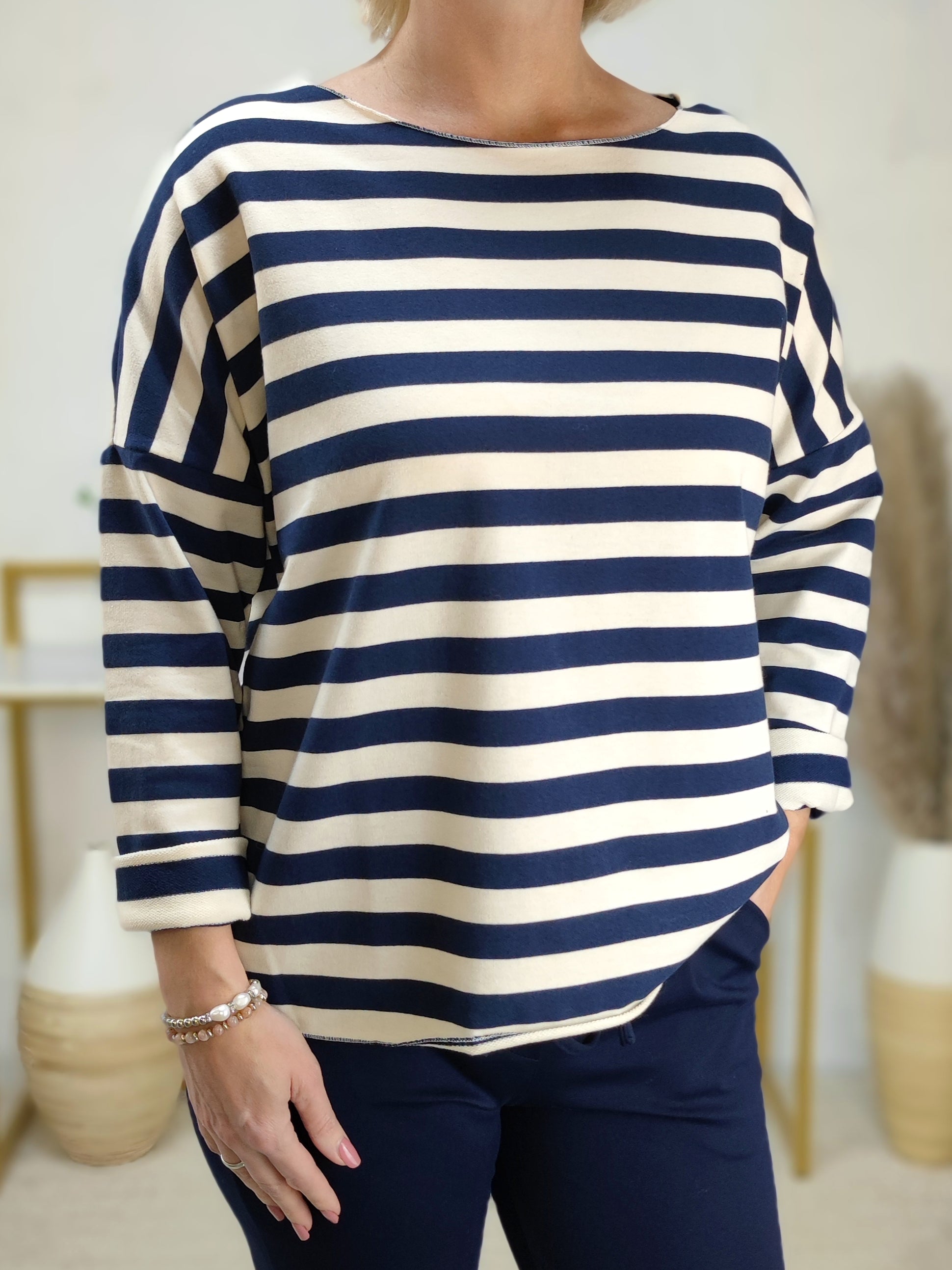 Baumwoll Shirt gestreift dunkelblau/creme (38-42/44)