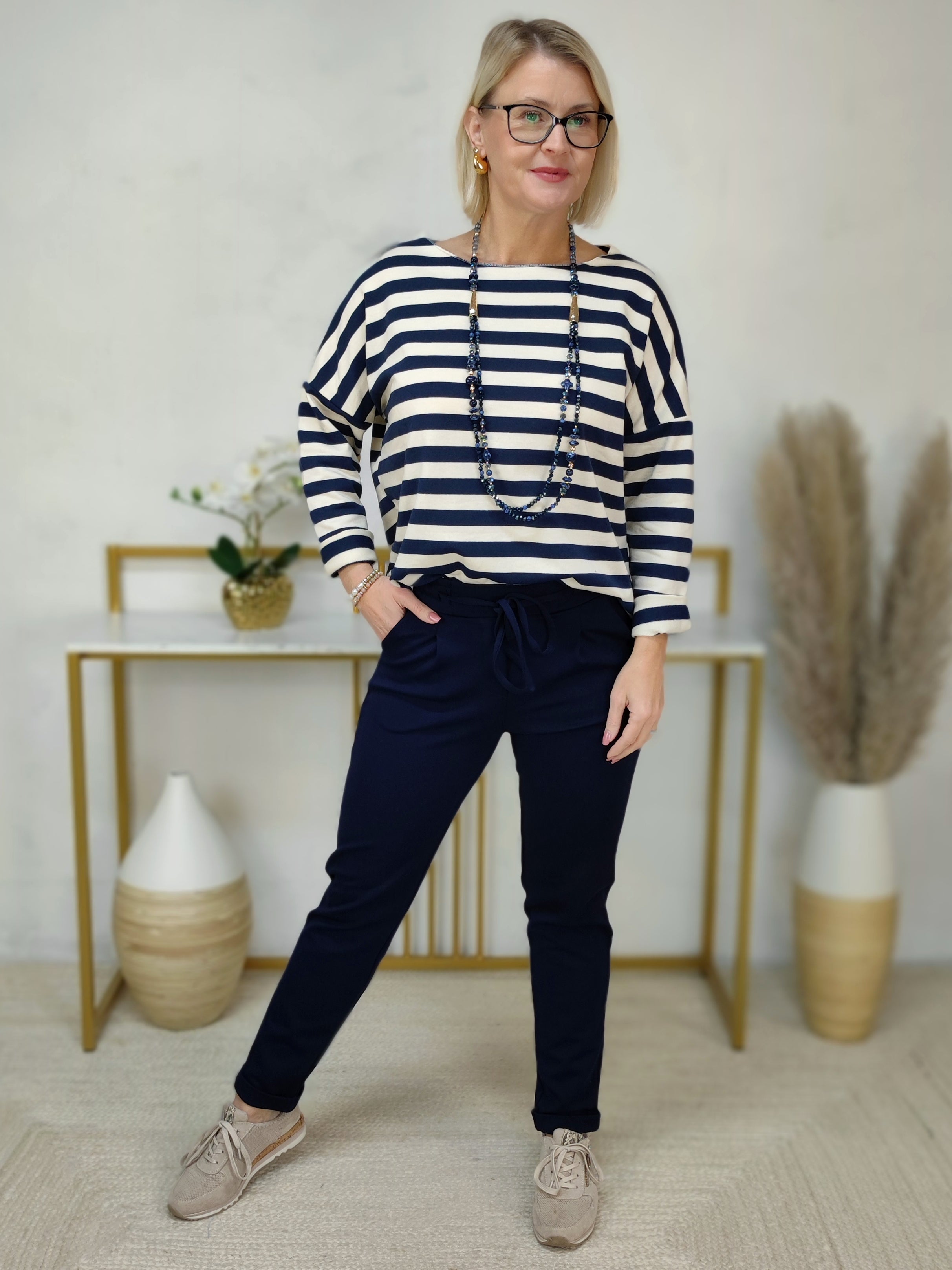 Baumwoll Shirt gestreift dunkelblau/creme (38-42/44)