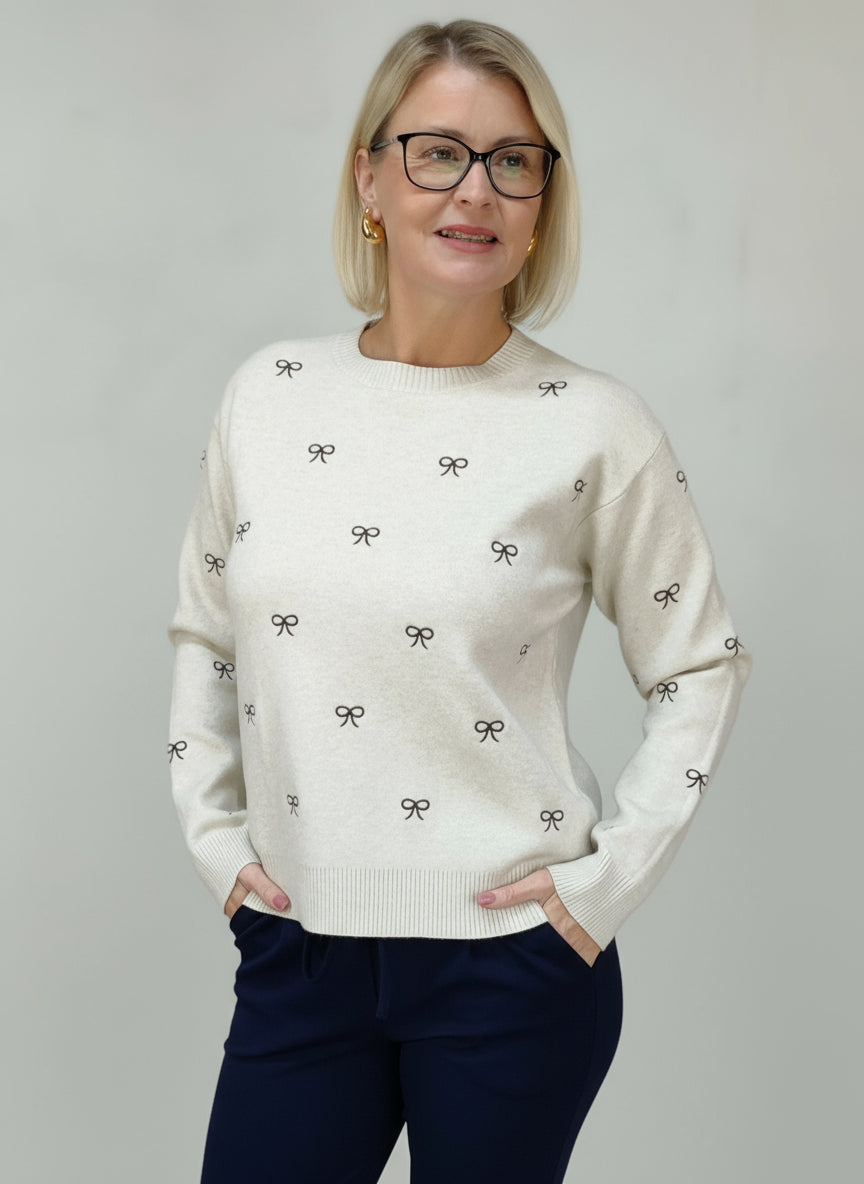 Pullover "Schleifchen" beige (36-40/42)