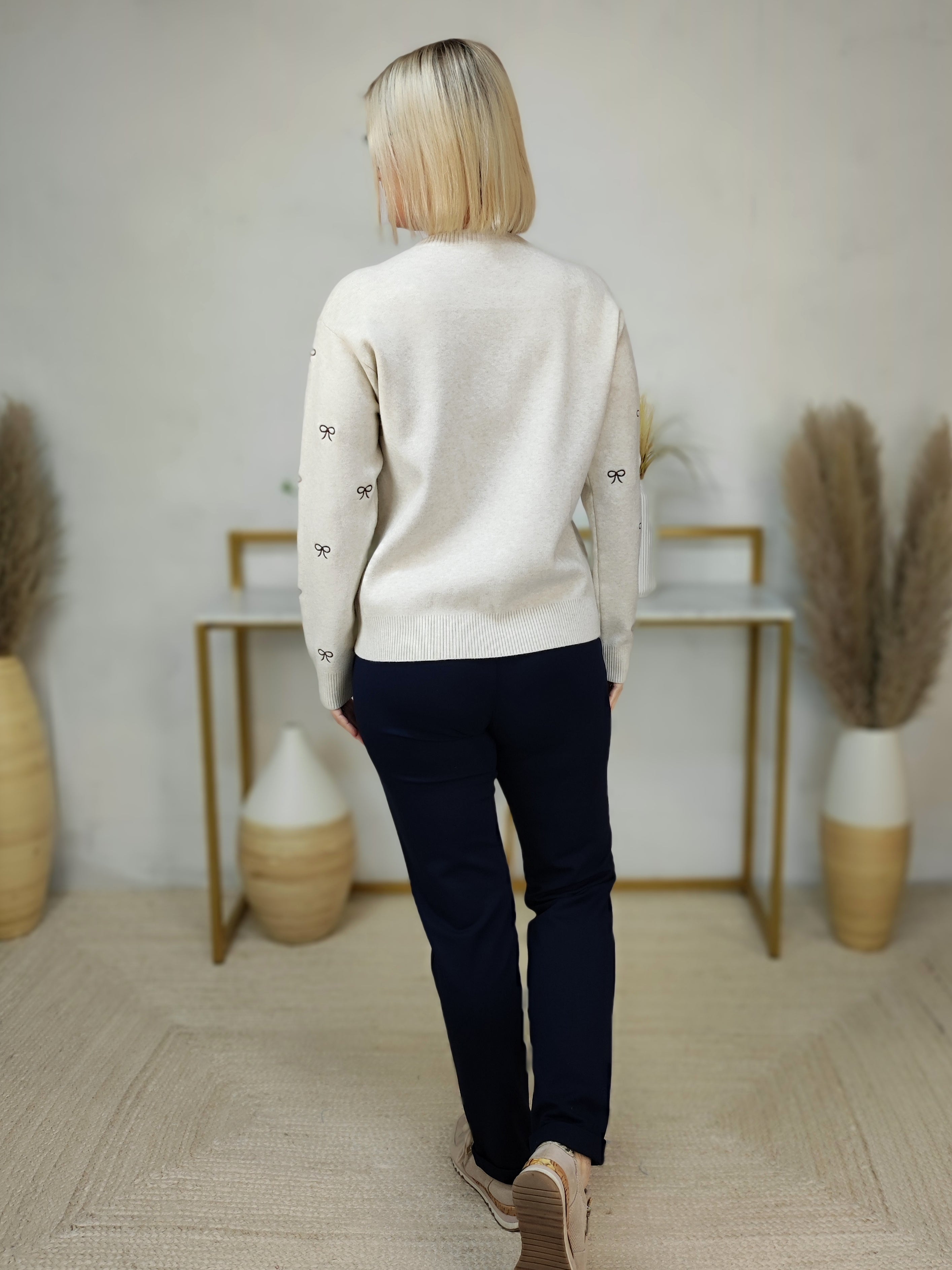 Pullover "Schleifchen" beige (36-40/42)