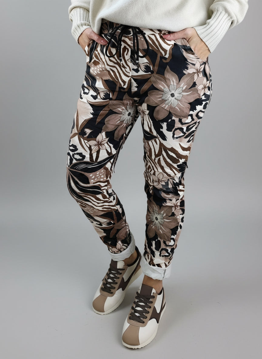 Gemusterte Hose/Joggpant beige/braun (38-42)