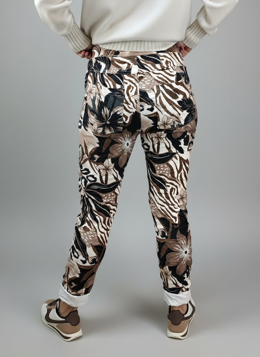 Gemusterte Hose/Joggpant beige/braun (38-42)