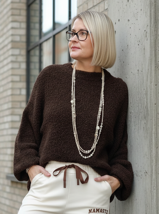 Weicher Boucle Pullover einfarbig schoko (36-42/44)