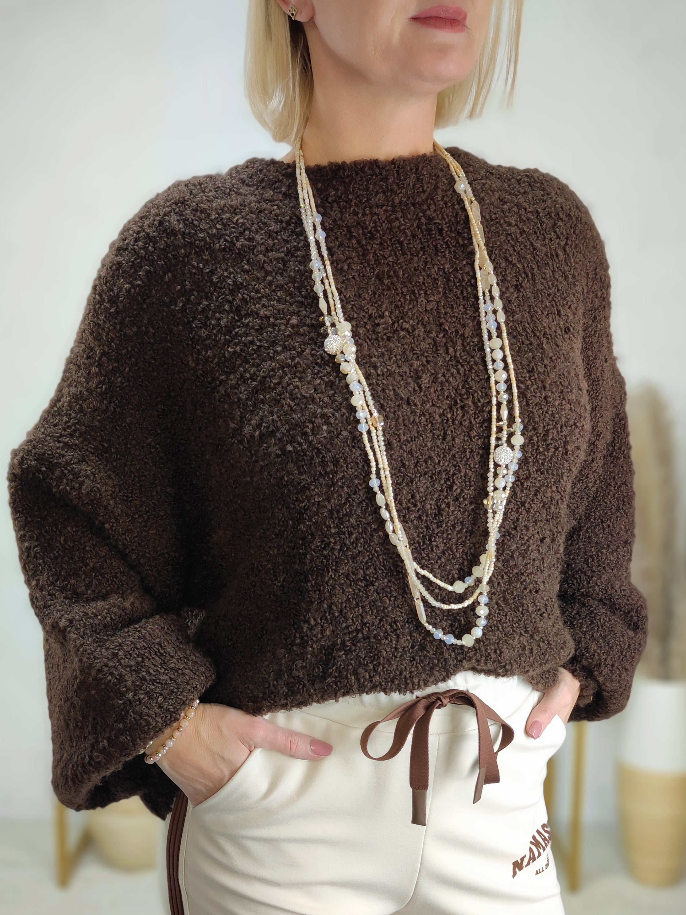 Weicher Boucle Pullover einfarbig schoko (36-42/44)