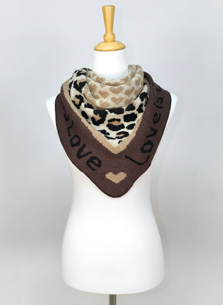 Wollschal/Dreieckschal "Love" beige/schoko