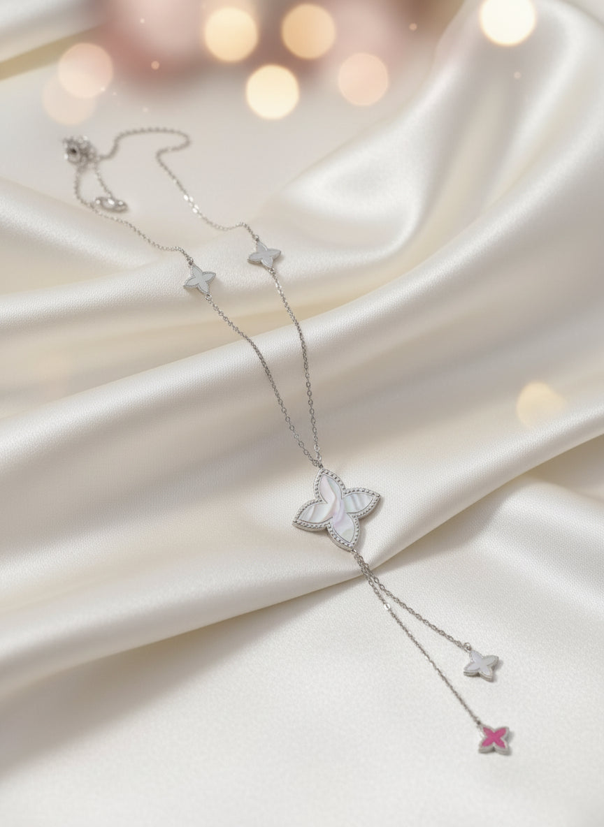 Lange Y-Halskette mit Kleeblättern Edelstahl