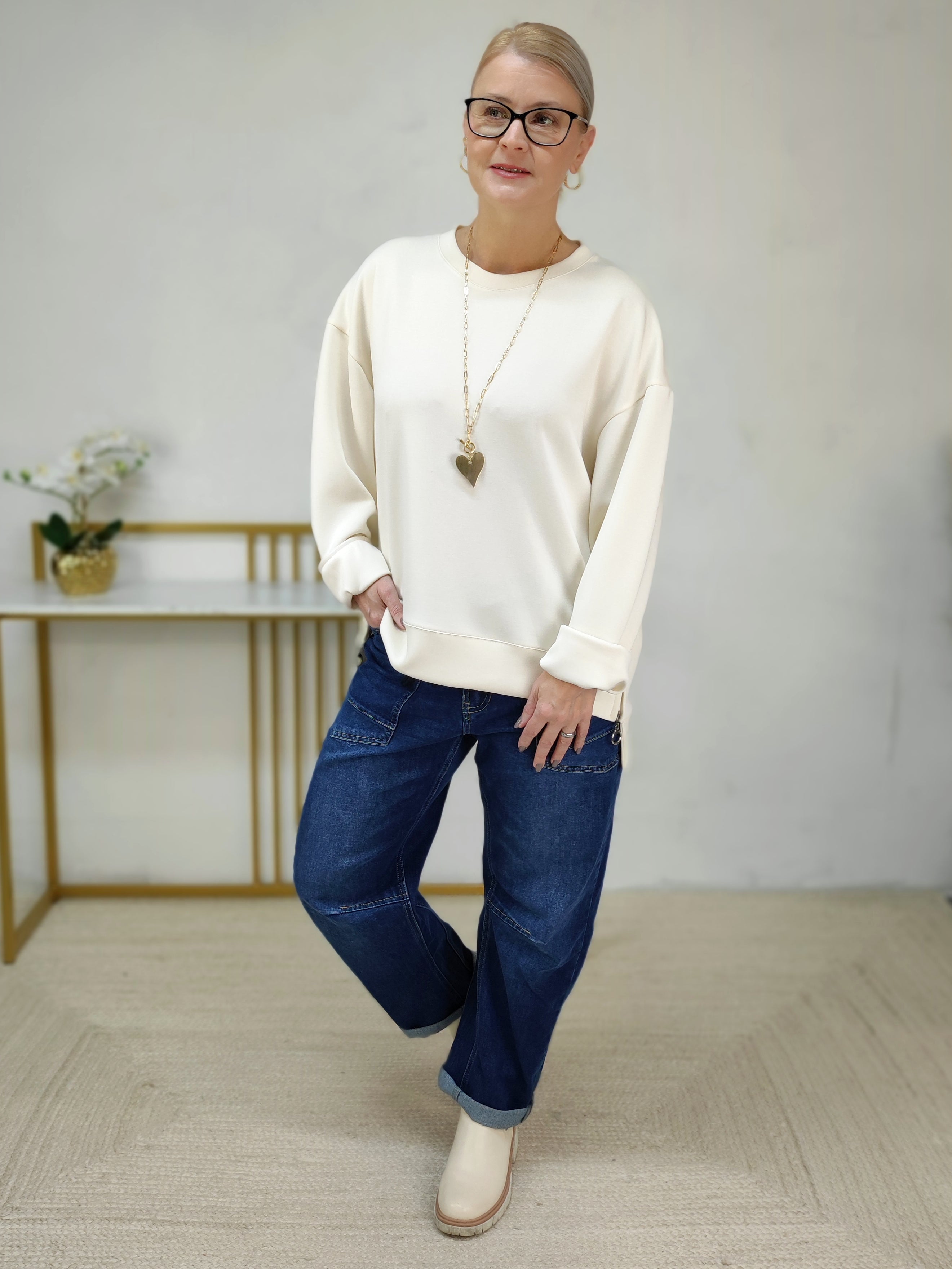 Sweatshirt einfarbig in creme (38/40-44)