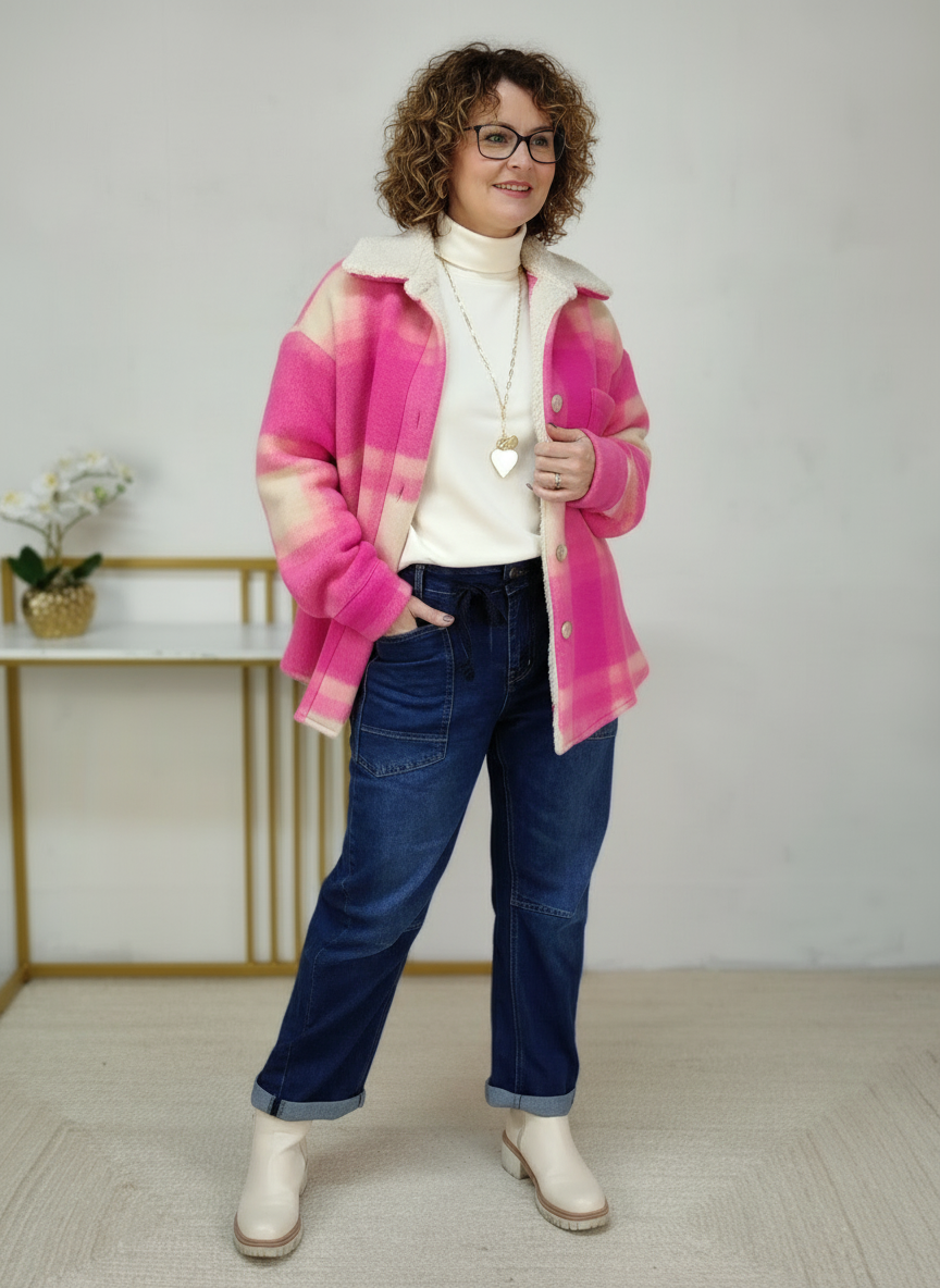 Warme Hemdjacke pink/beige (M & L)