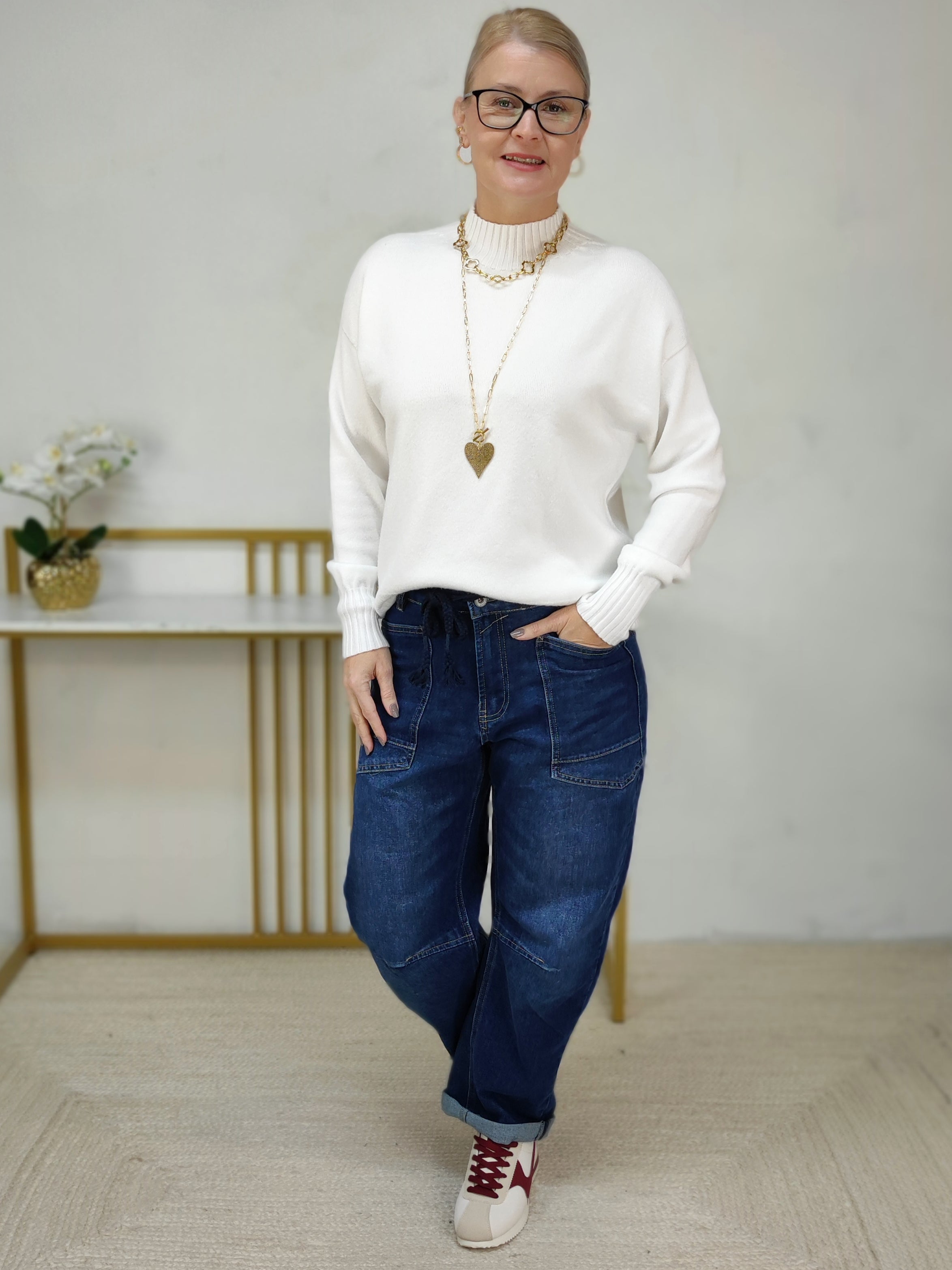 Pullover mit Turtle Neck einfarbig weiss (36-42)