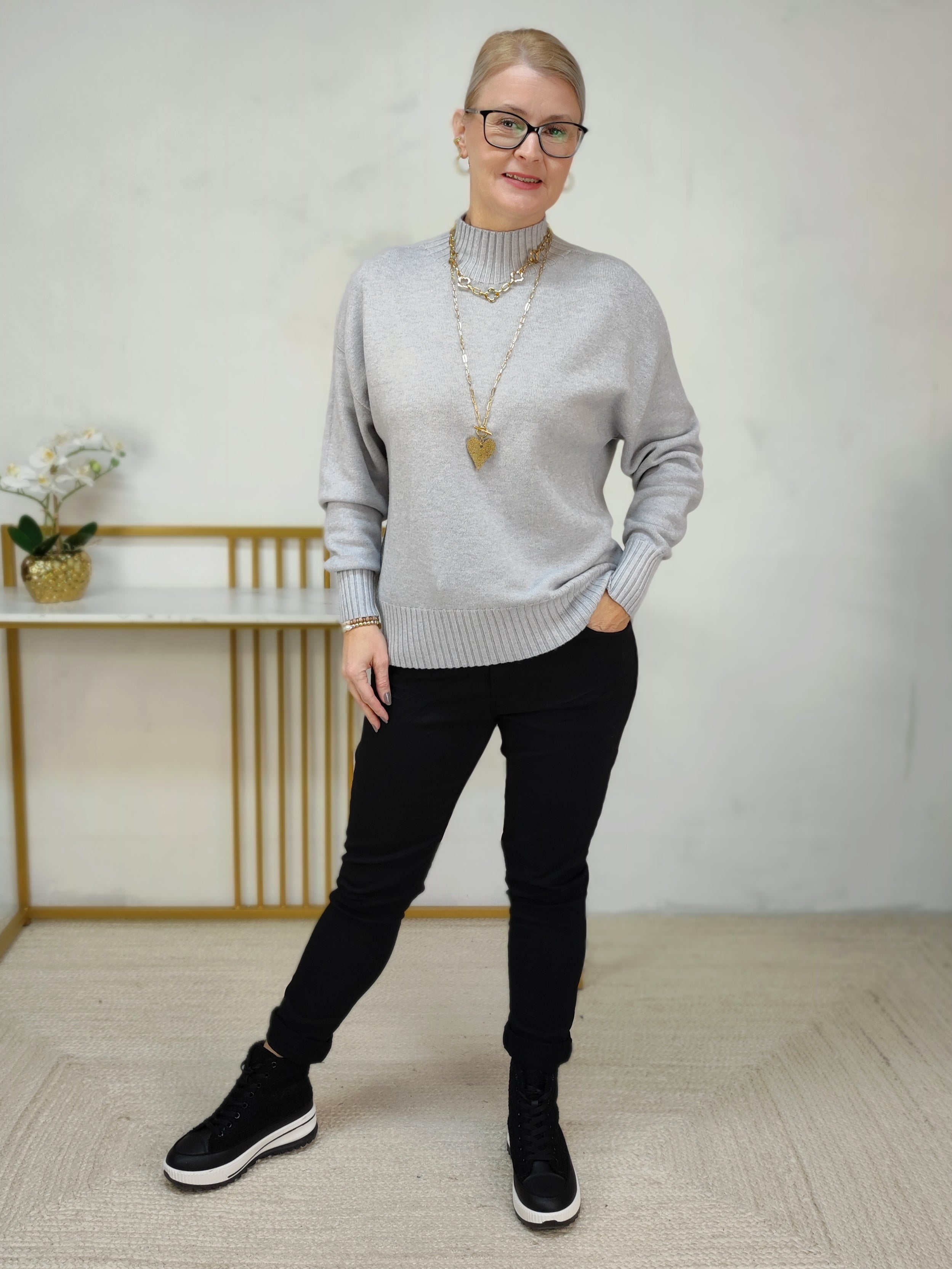 Pullover mit Turtle Neck einfarbig grau (36-42)