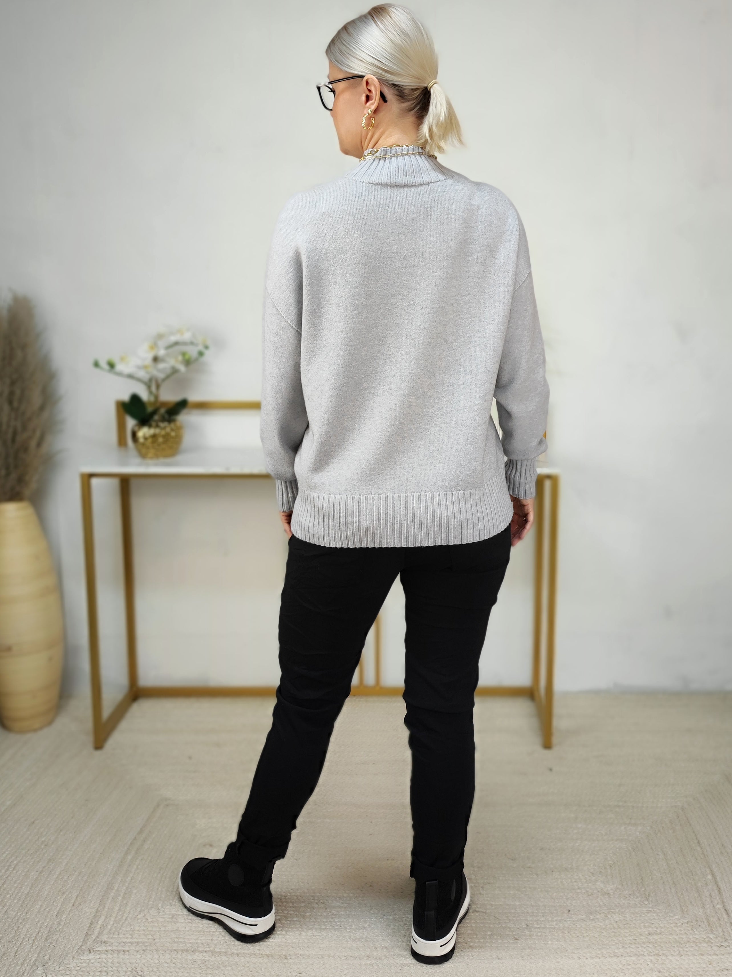 Pullover mit Turtle Neck einfarbig grau (36-42)