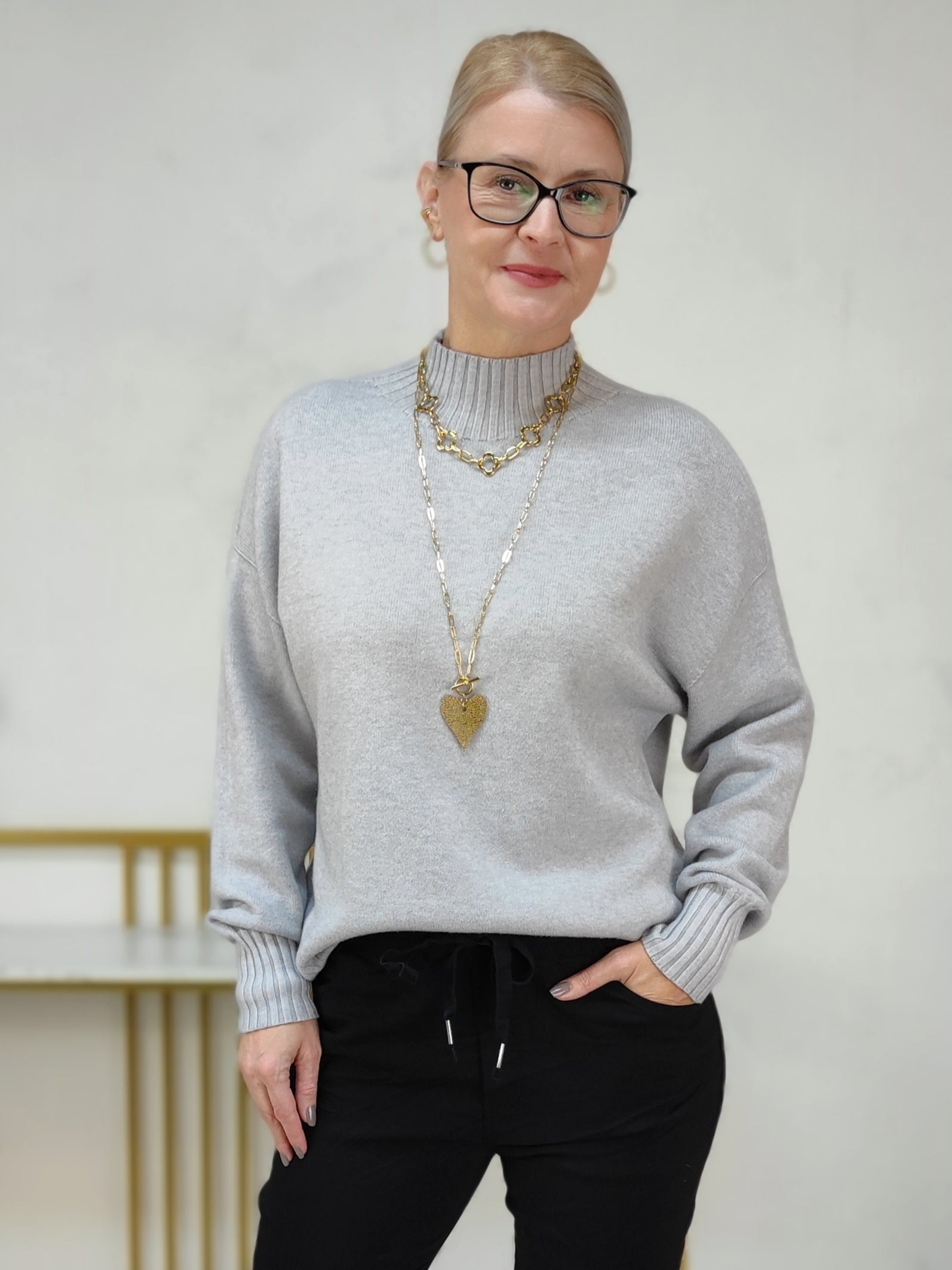 Pullover mit Turtle Neck einfarbig grau (36-42)