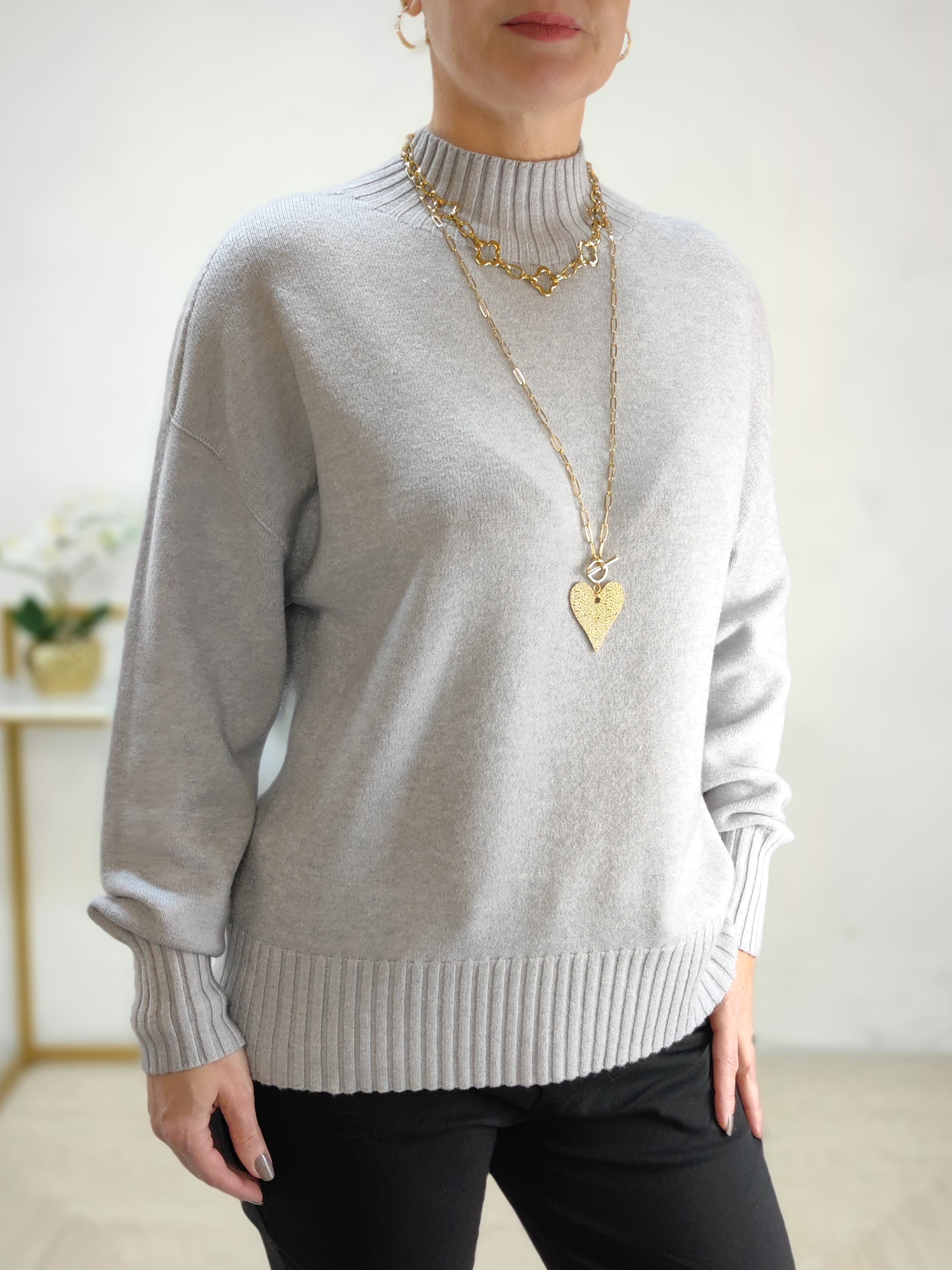 Pullover mit Turtle Neck einfarbig grau (36-42)