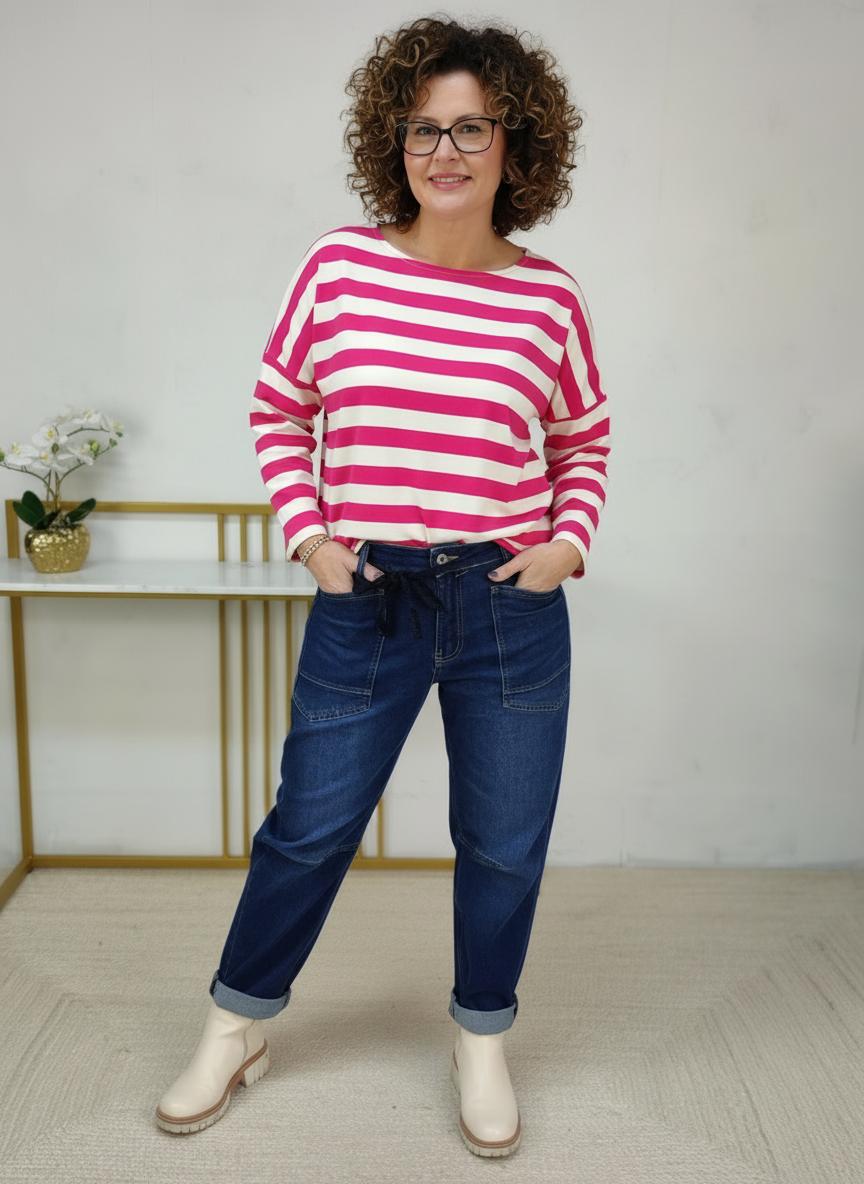 Baumwoll Shirt gestreift pink/creme (38-42/44)