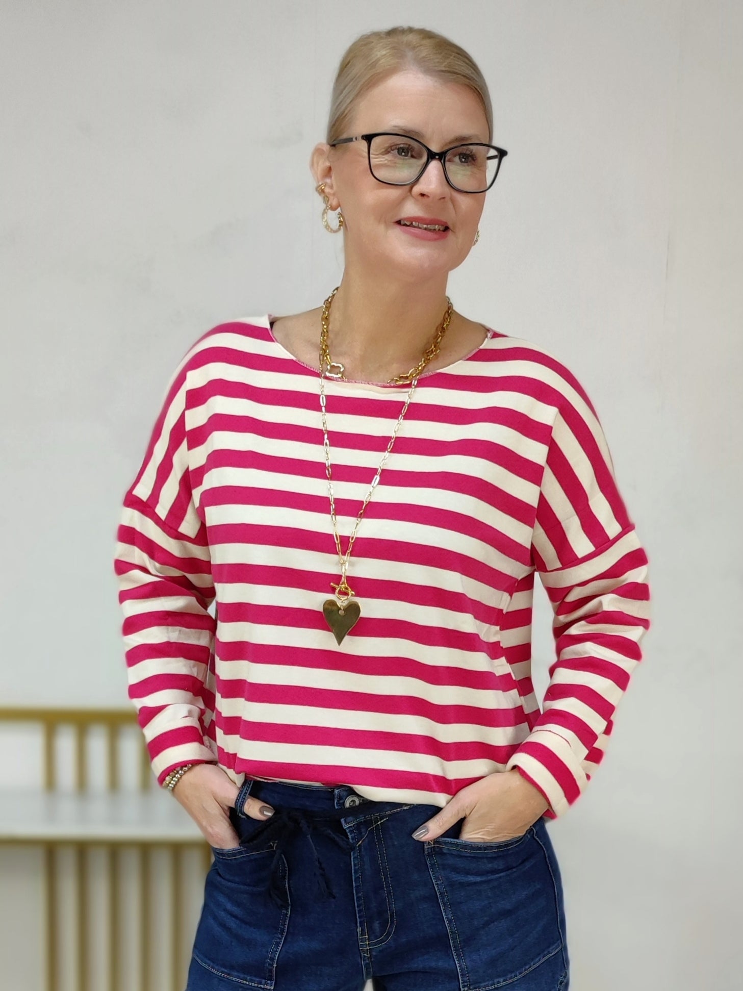 Baumwoll Shirt gestreift pink/creme (38-42/44)