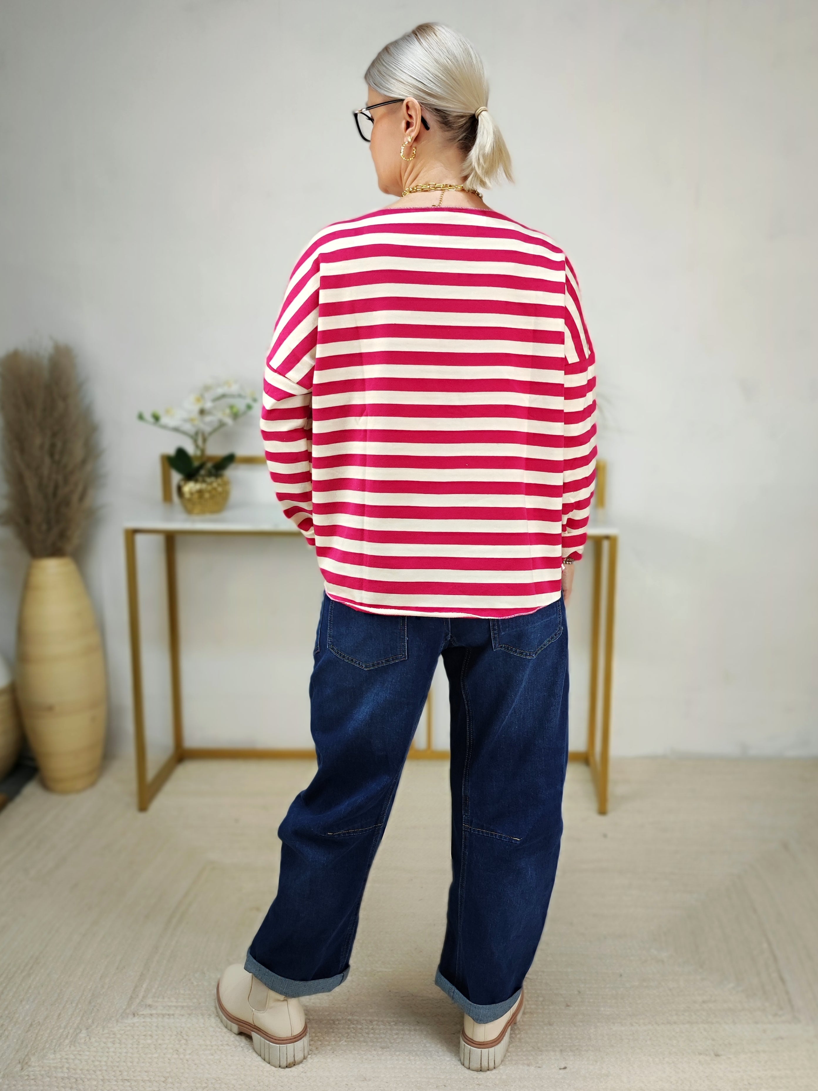 Baumwoll Shirt gestreift pink/creme (38-42/44)