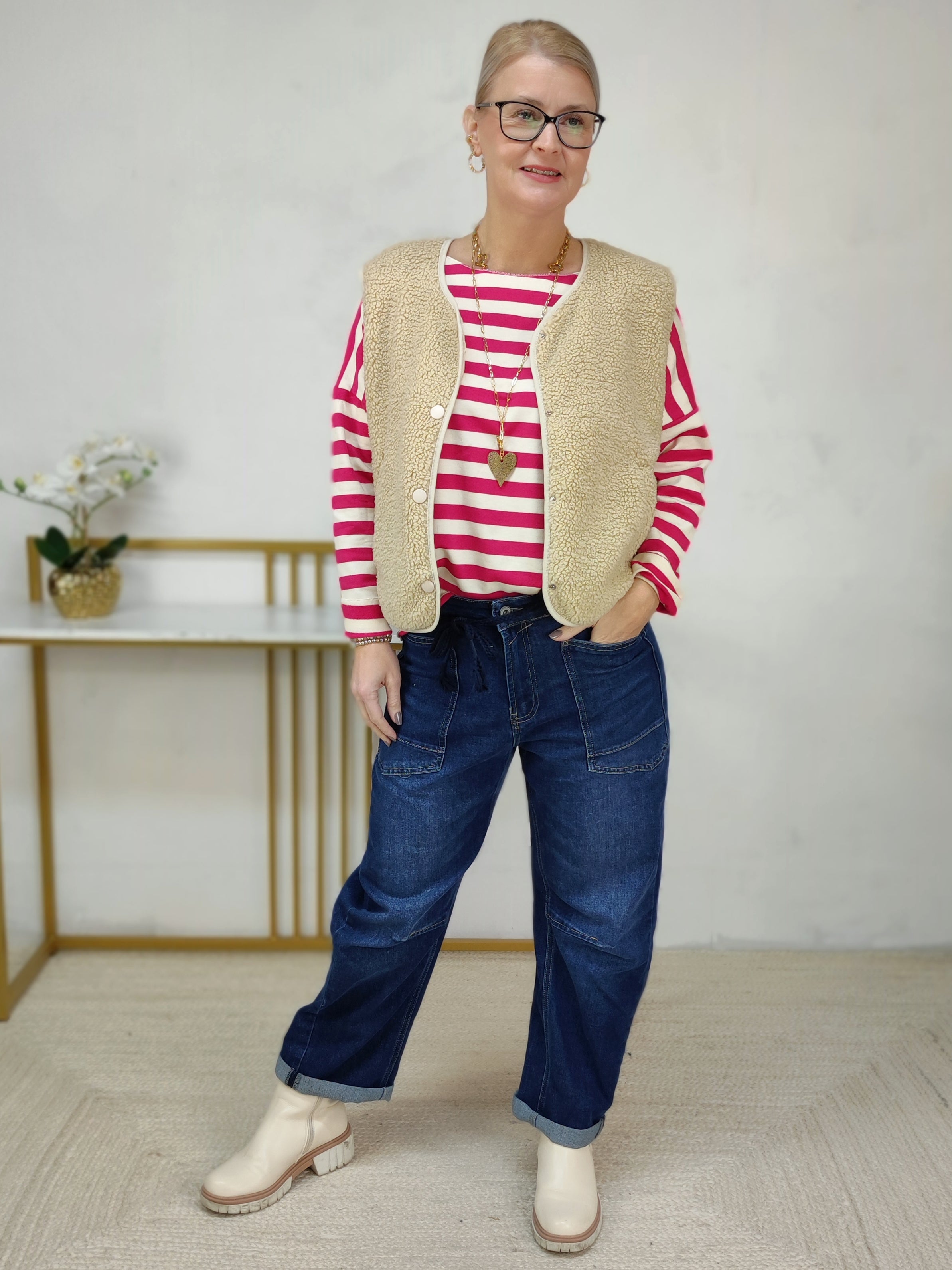 Baumwoll Shirt gestreift pink/creme (38-42/44)