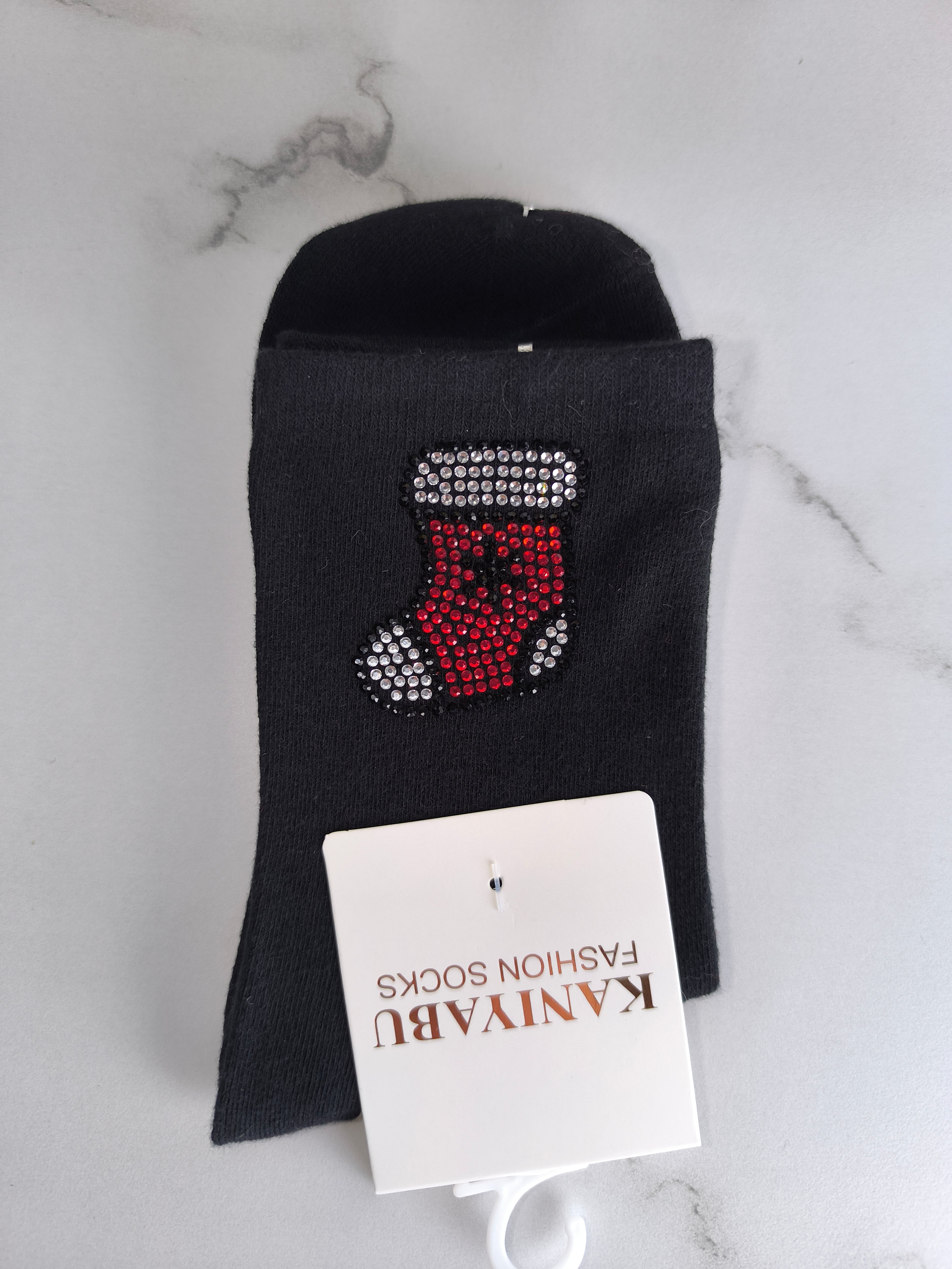 Socken mit weihnachtlichem Motiv schwarz (36-41)