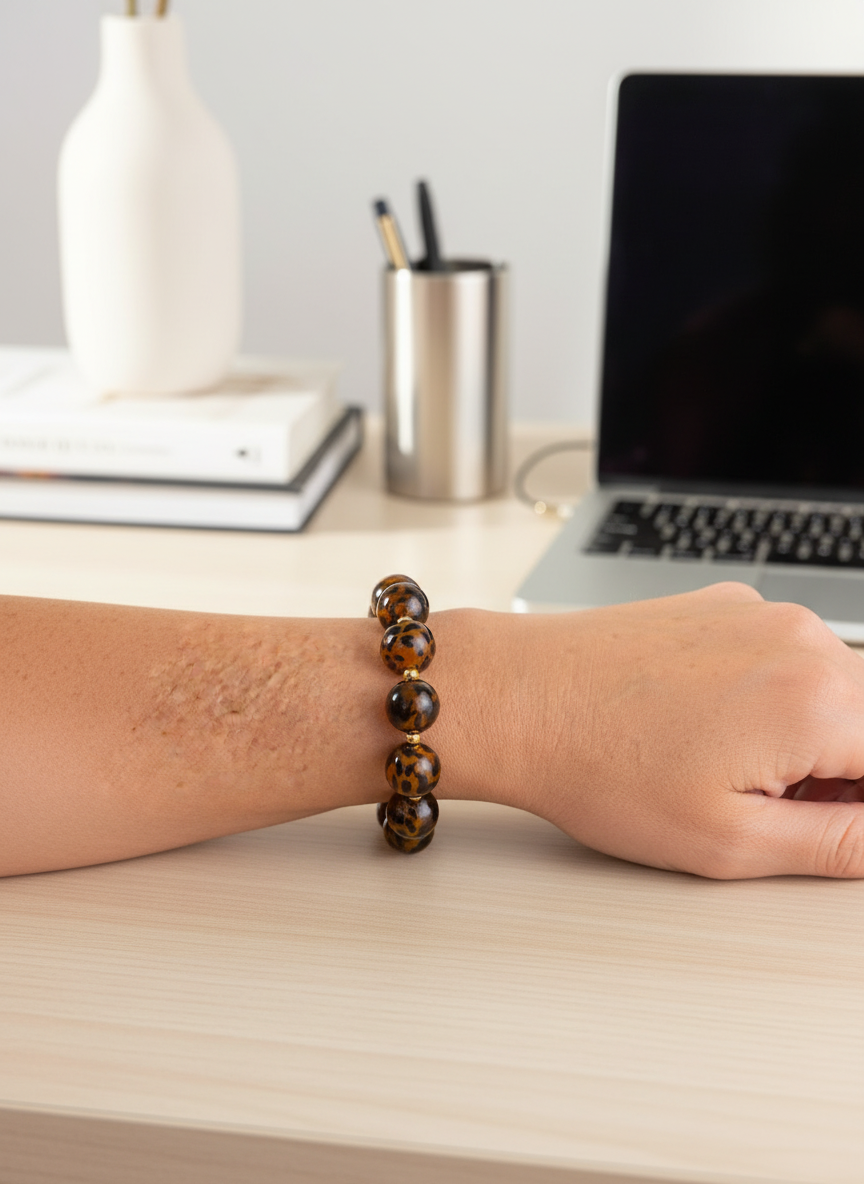 Braunes Armband mit Leoperlen