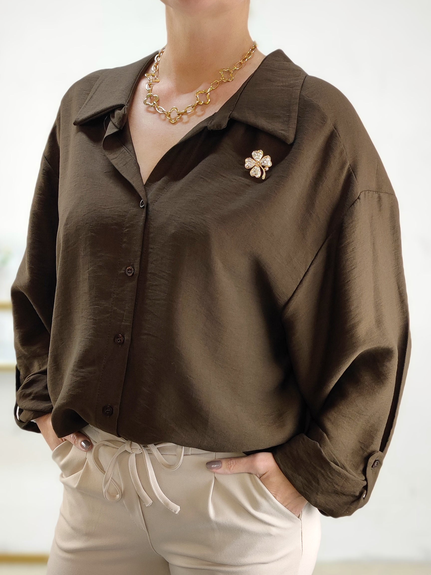 Einfarbige Bluse in schoko (40-44)