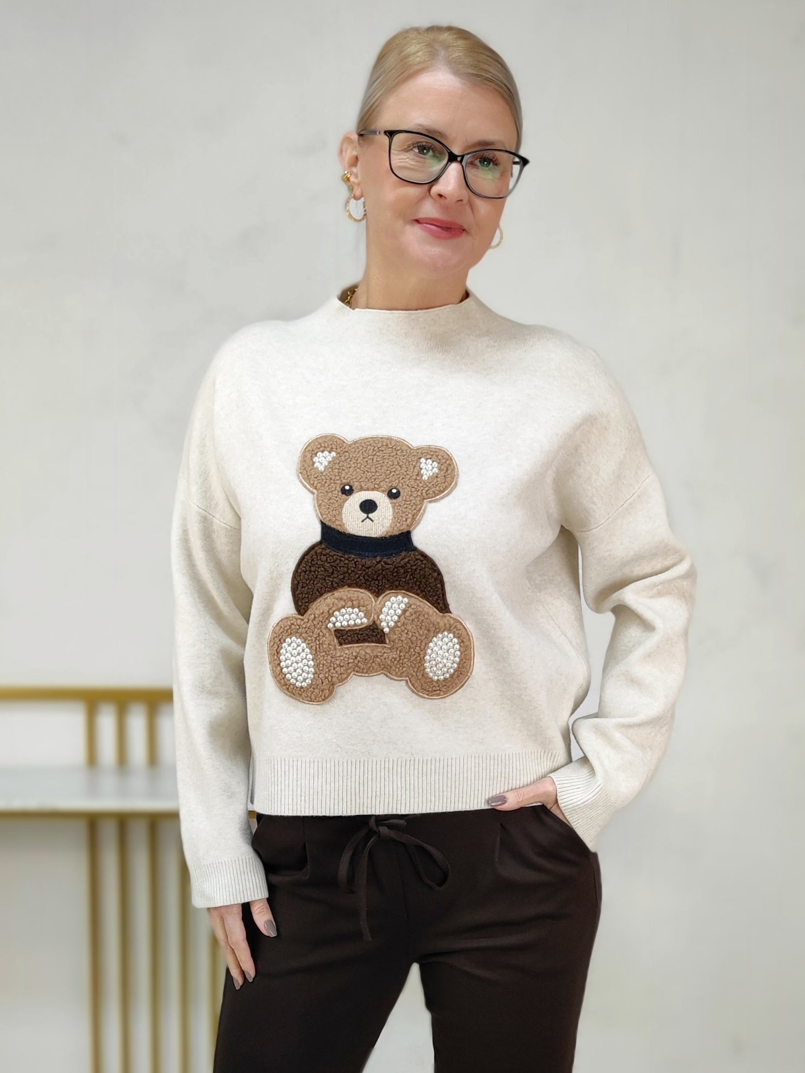 Pullover "Teddybär" in beige (36-42)