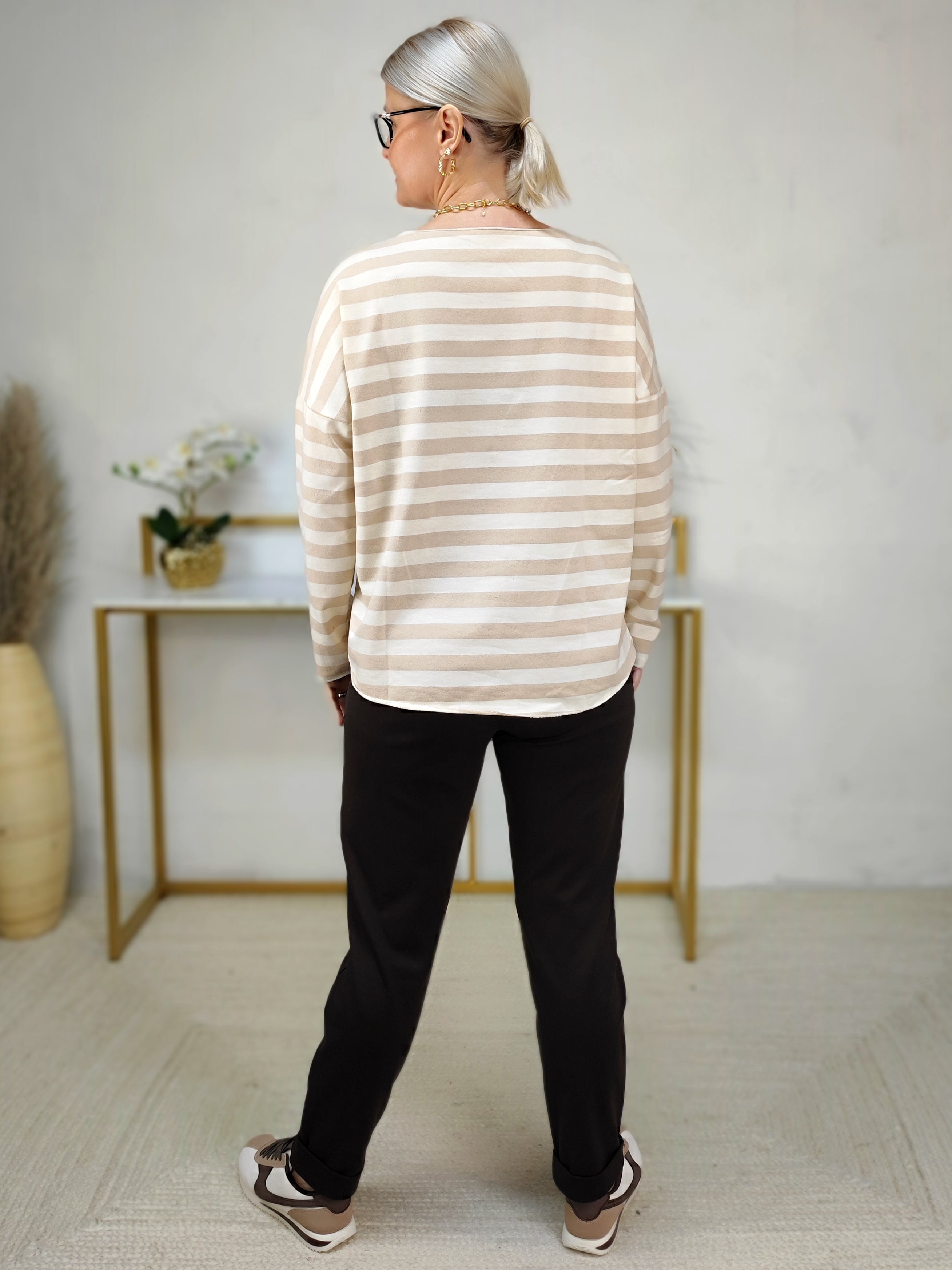 Baumwoll Shirt gestreift hell- und dunkelbeige (38-42/44)