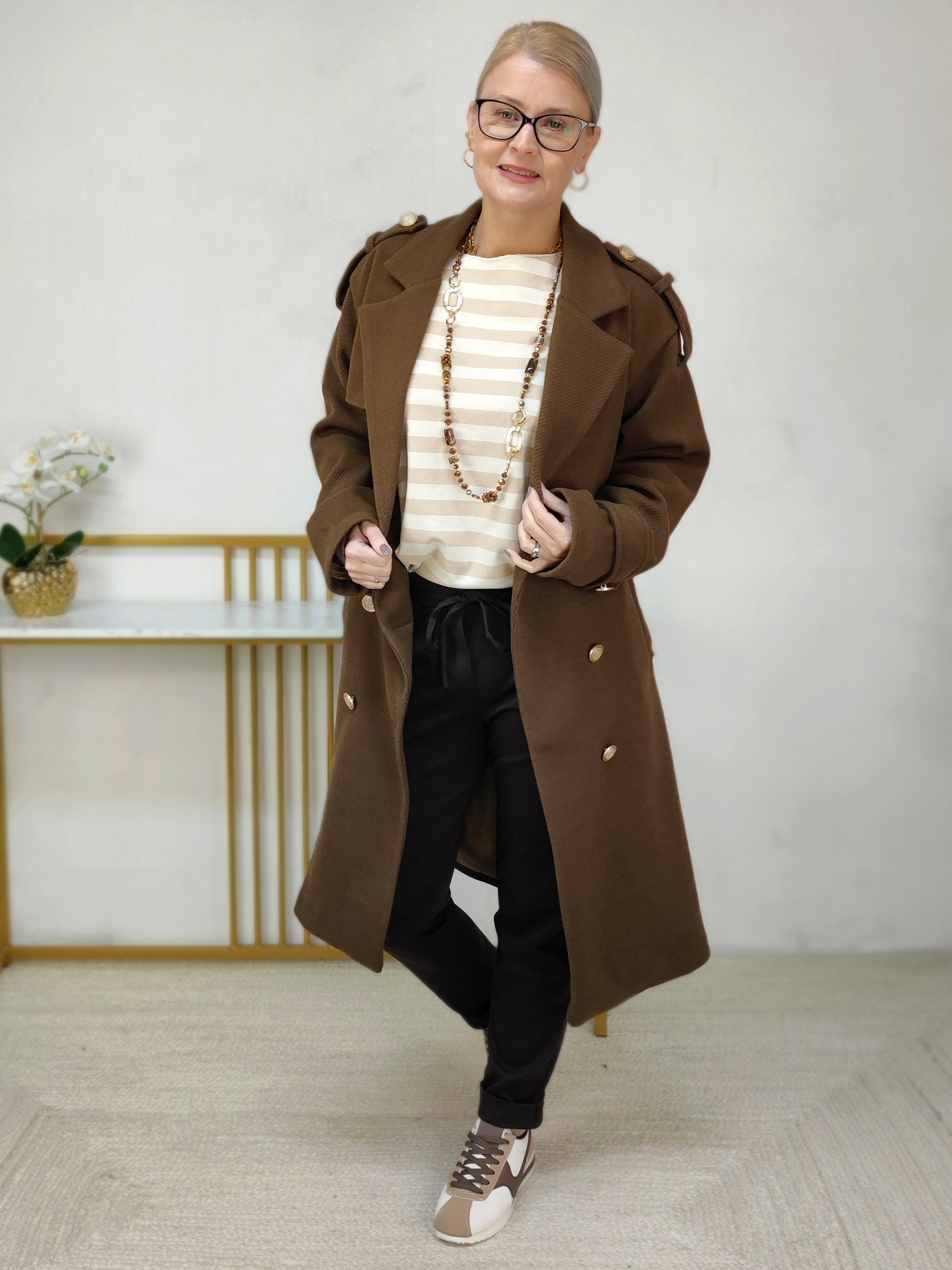 Baumwoll Shirt gestreift hell- und dunkelbeige (38-42/44)