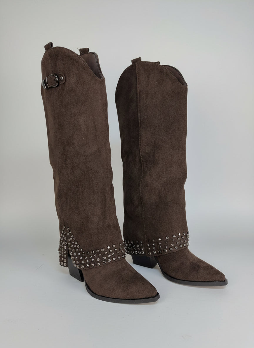 Coole Langschaft Stiefel im Western Style schoko (36-41)
