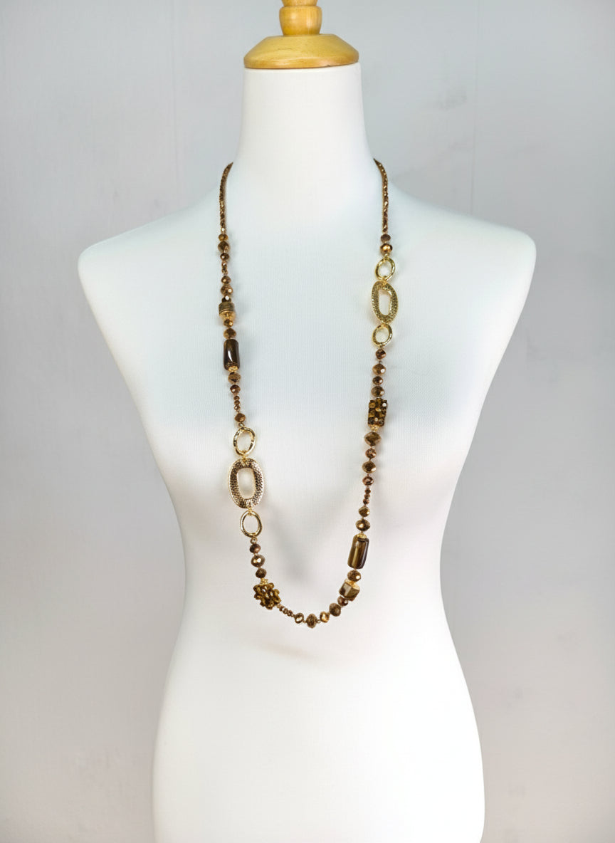 Lange Perlenkette braun/kupfer/gold