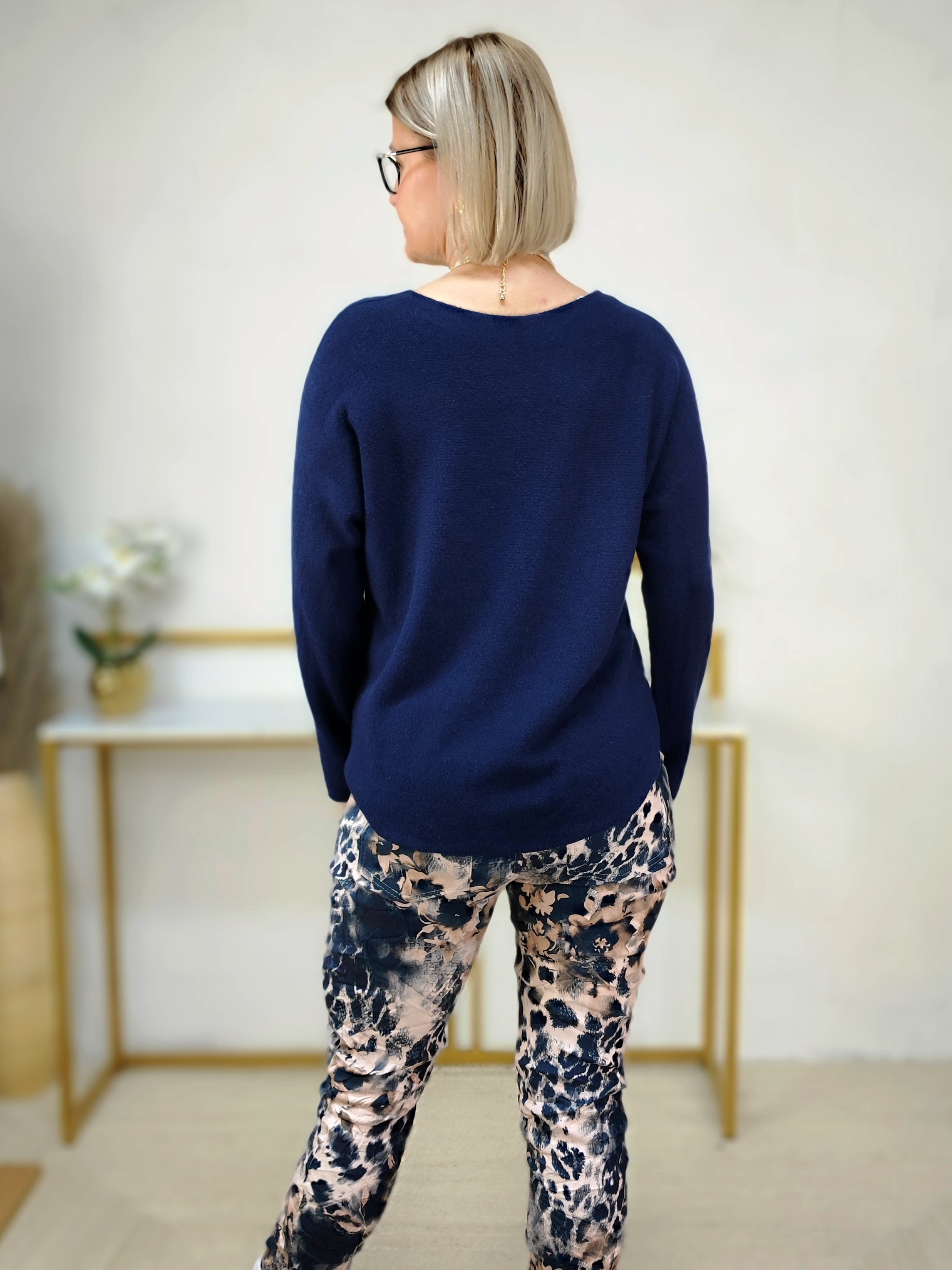 Feinstrick Pullover unifarben dunkelblau (36-42)