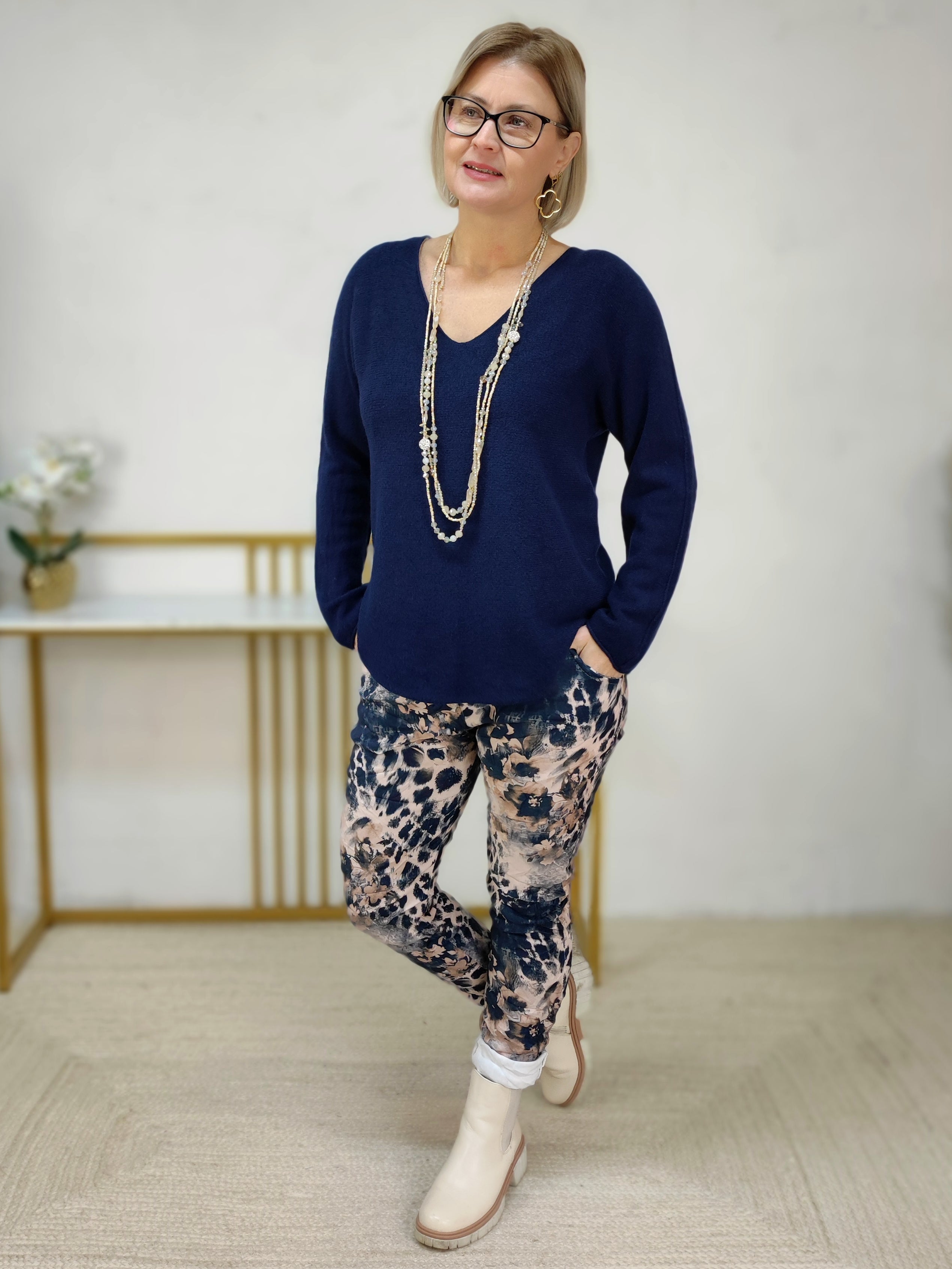 Feinstrick Pullover unifarben dunkelblau (36-42)