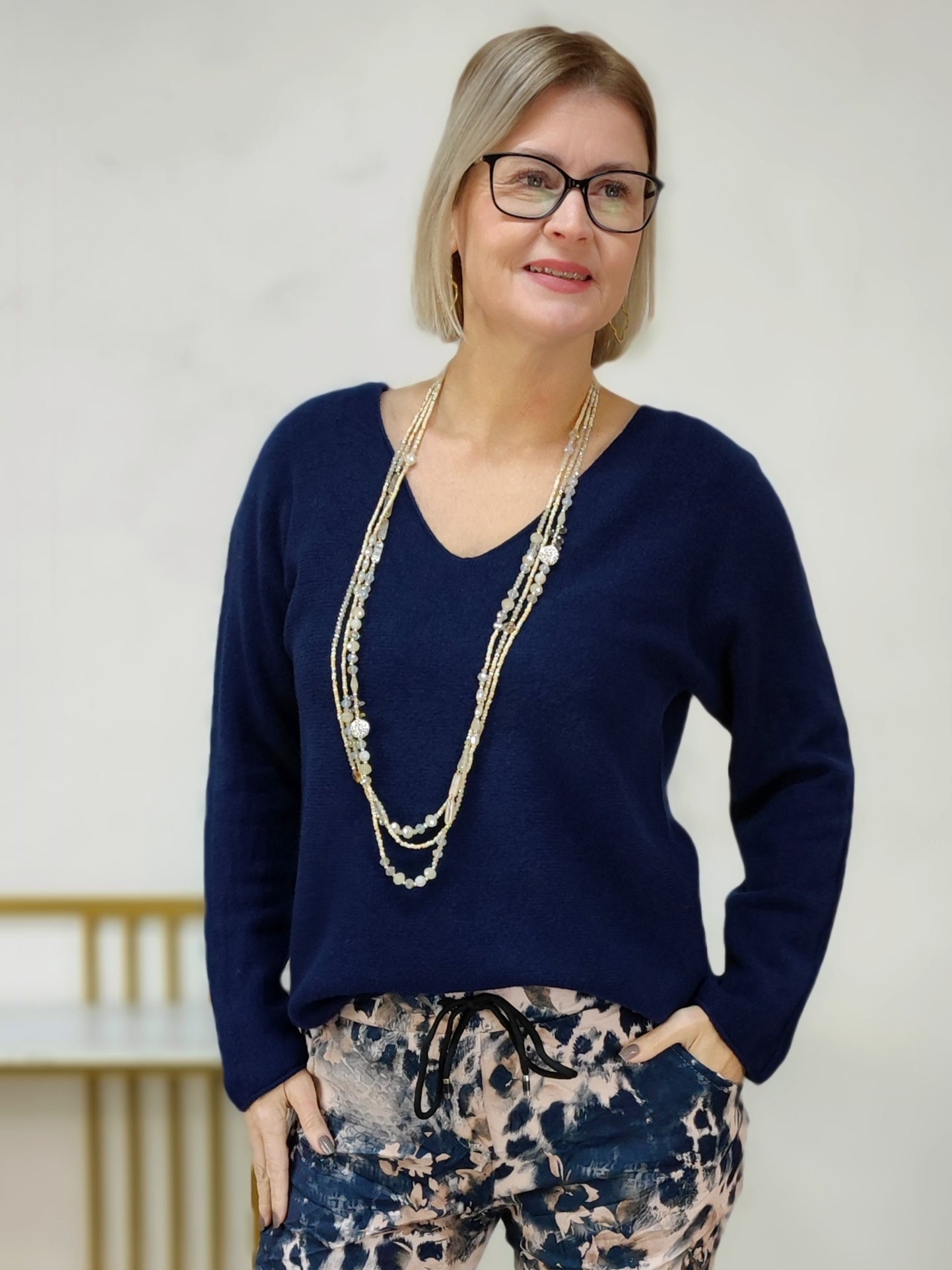 Feinstrick Pullover unifarben dunkelblau (36-42)