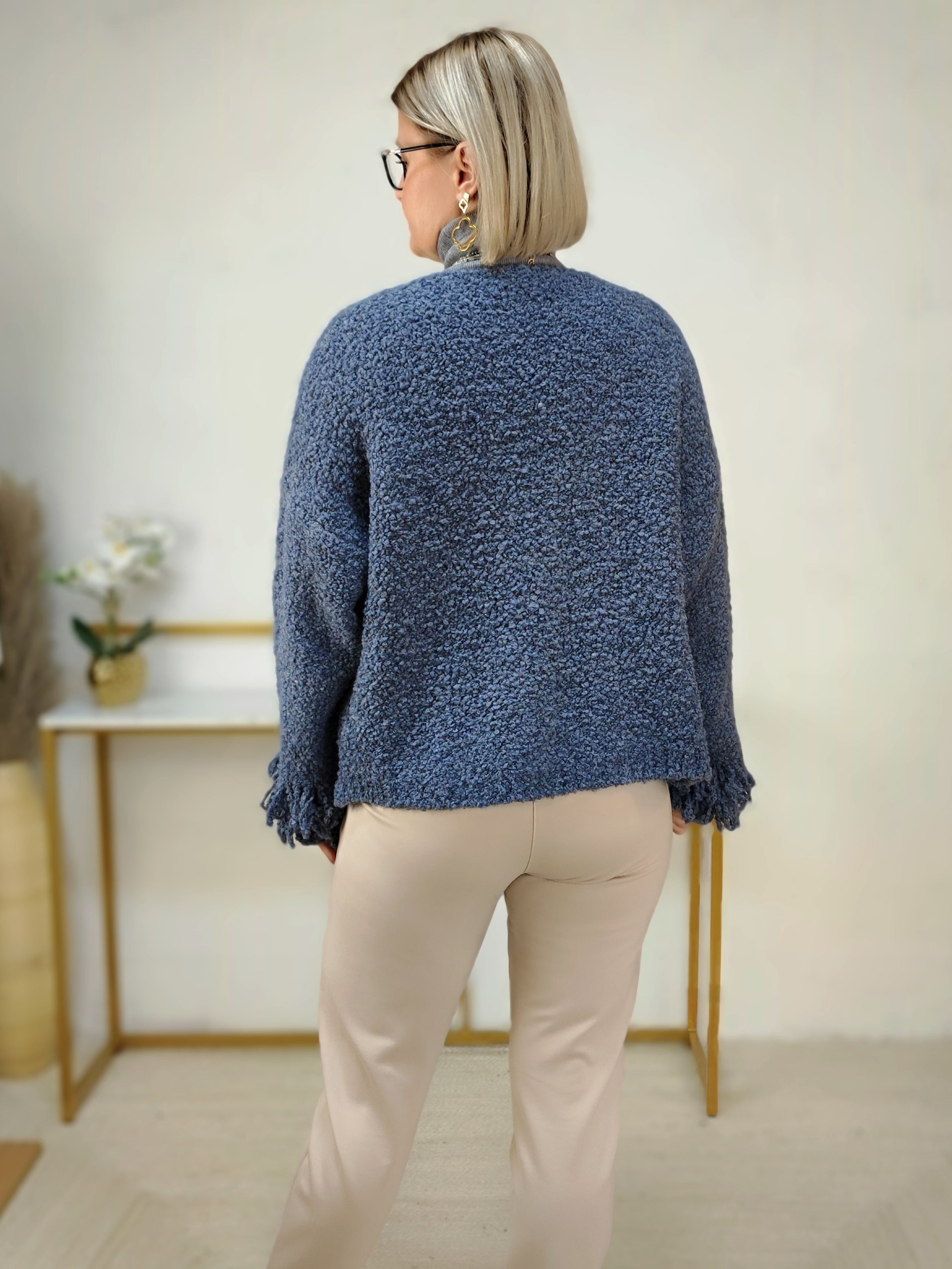 Fransen Strickjacke "Lina" in jeansblau (36-42/44)