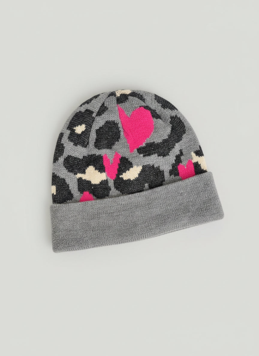 Mütze "Heart 2" in grau/pink