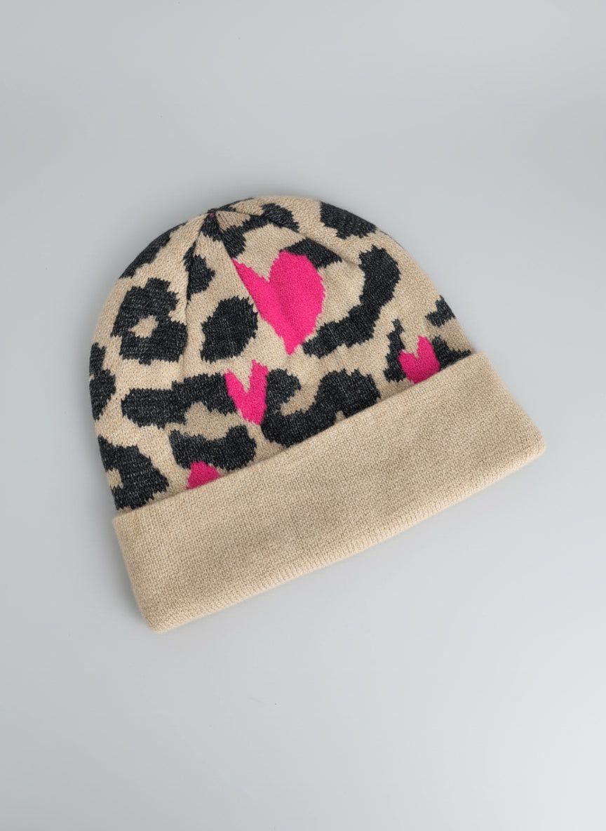 Mütze "Heart 2" in light camel/pink