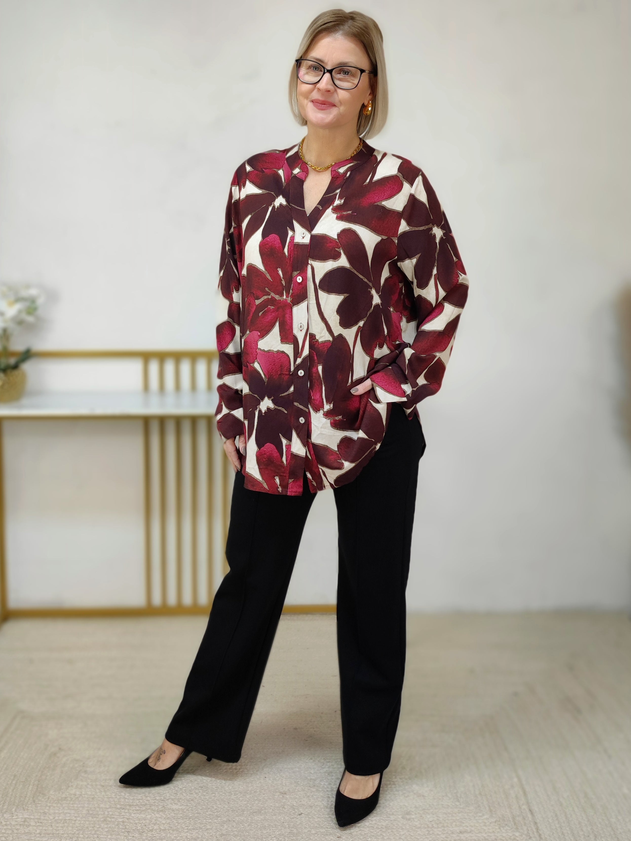 Gemusterte Bluse in vino/beige (40-44)