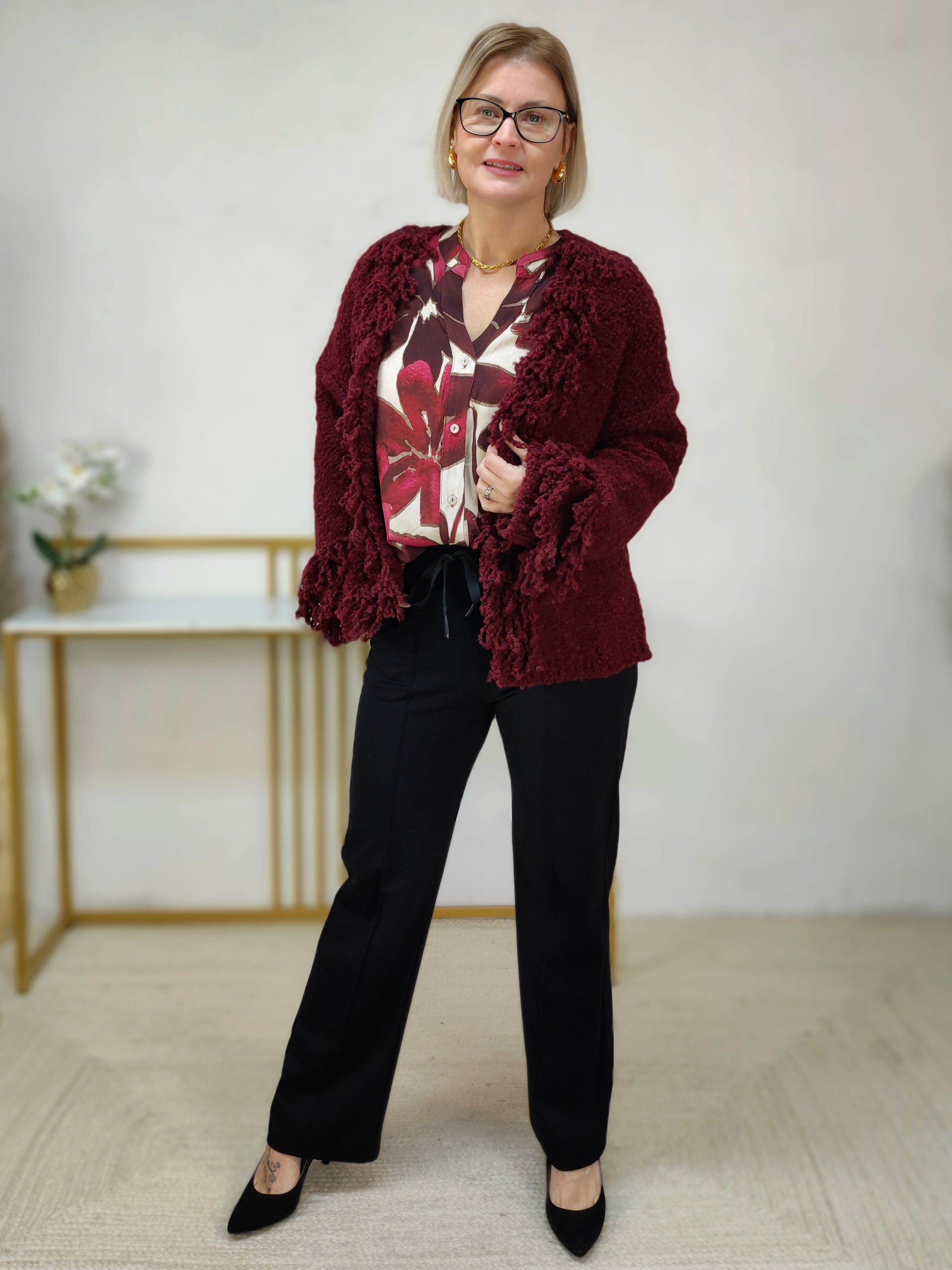 Gemusterte Bluse in vino/beige (40-44)