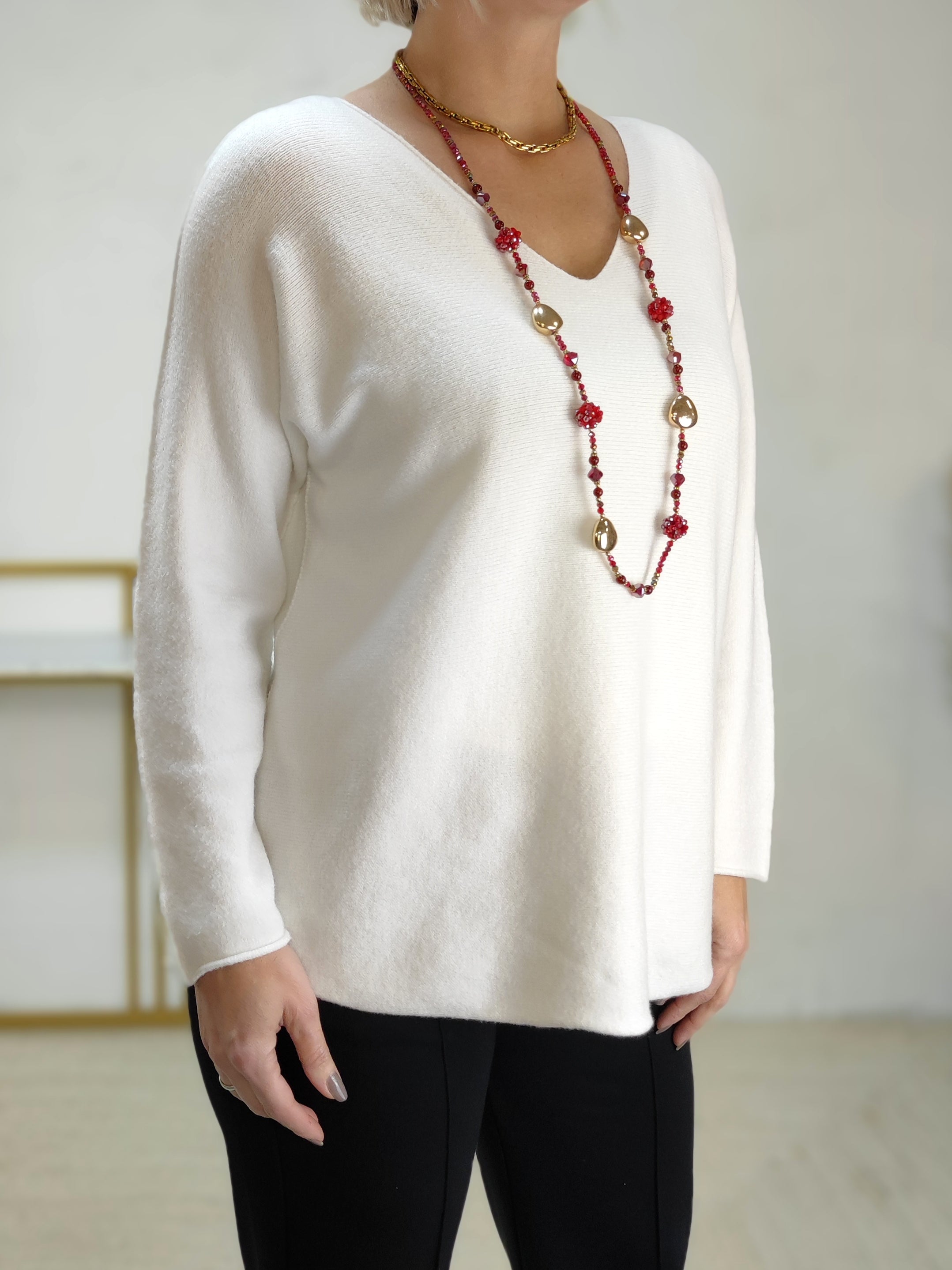 Feinstrick Pullover unifarben weiss in 2 Größen (36-40, 42-46)