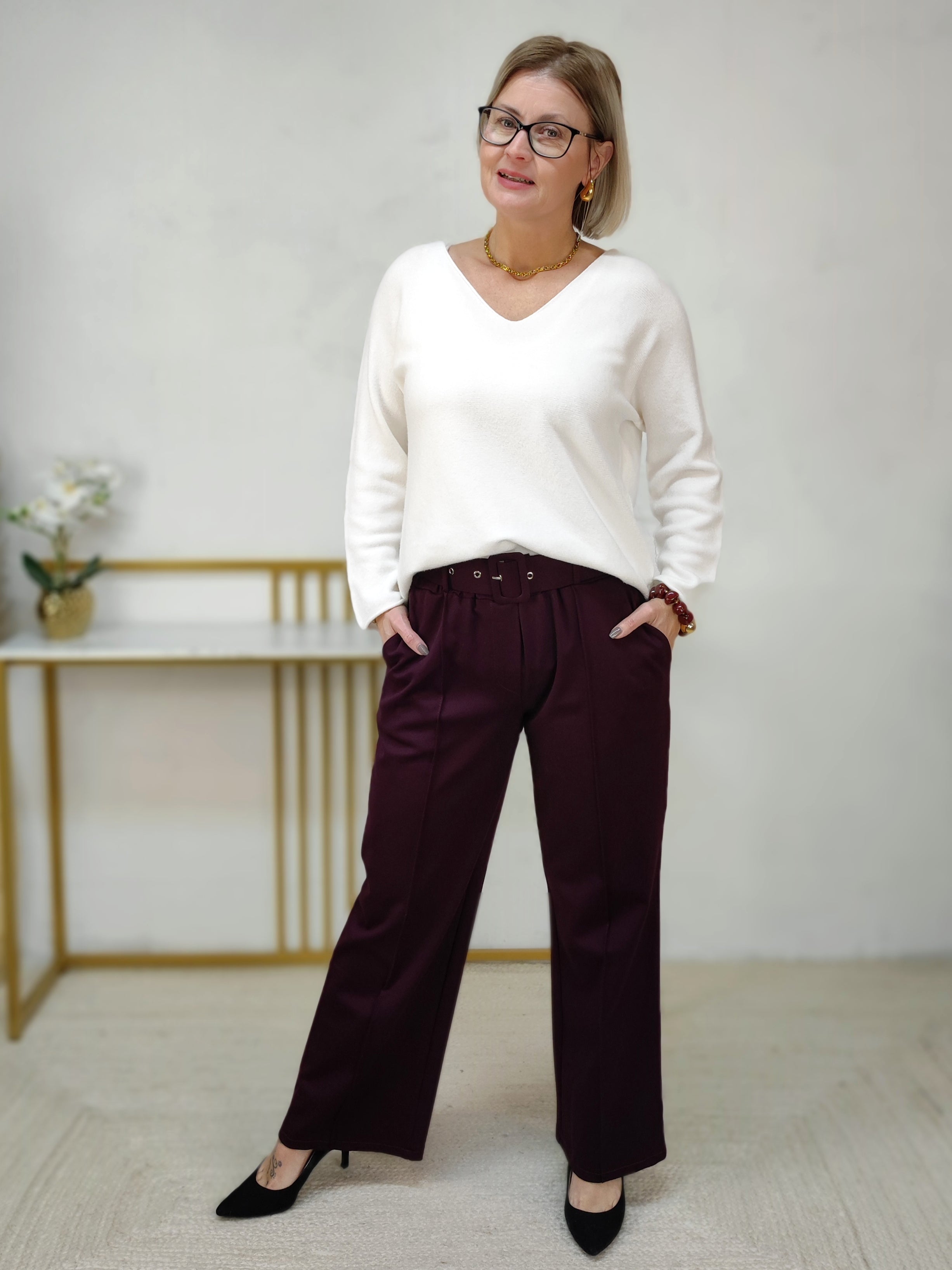 Feinstrick Pullover unifarben weiss in 2 Größen (36-40, 42-46)