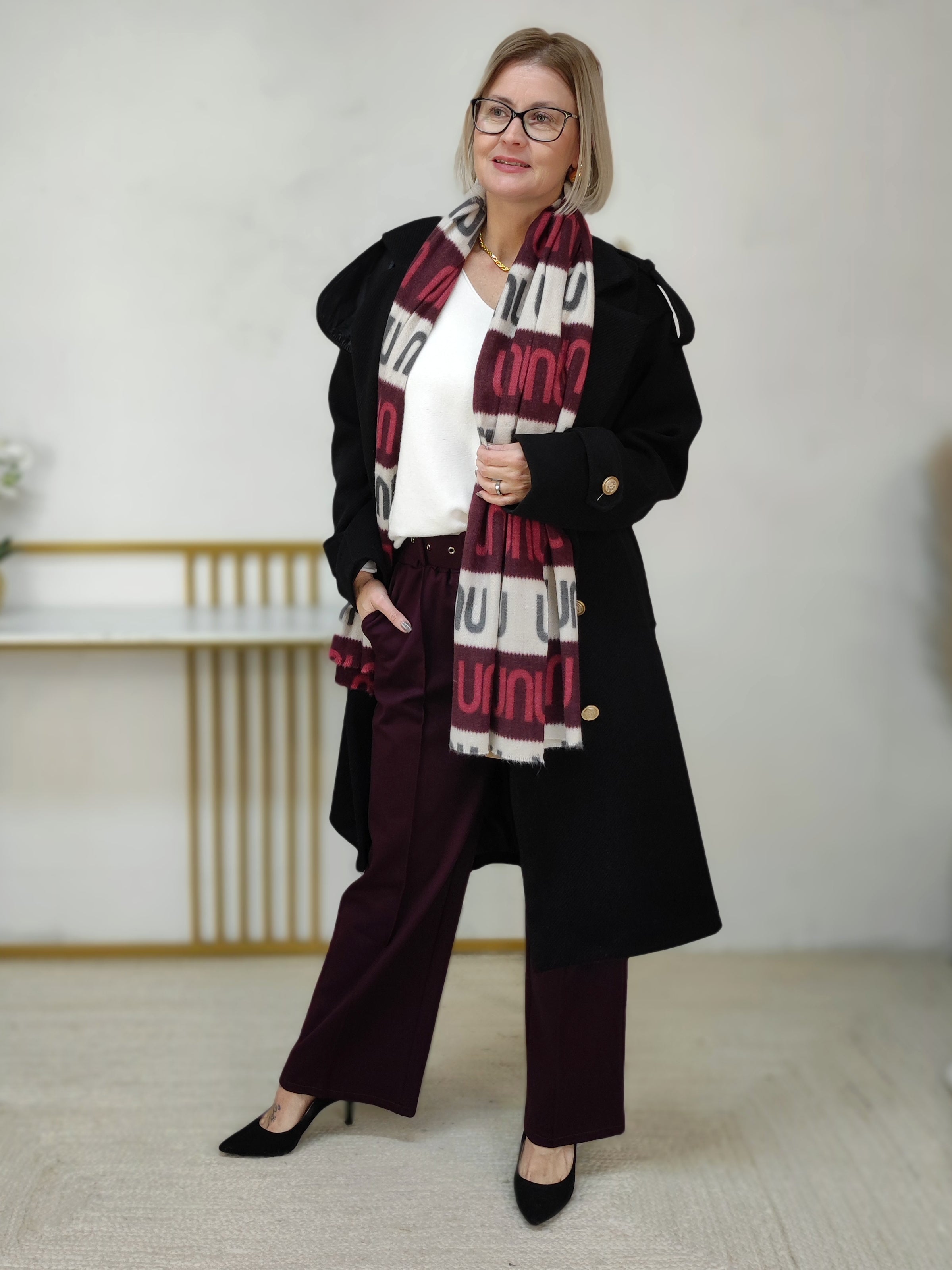 Wollschal/Wendeschal Beige/Vino