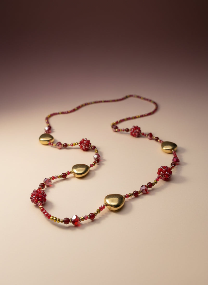 Lange Perlenkette rot/gold