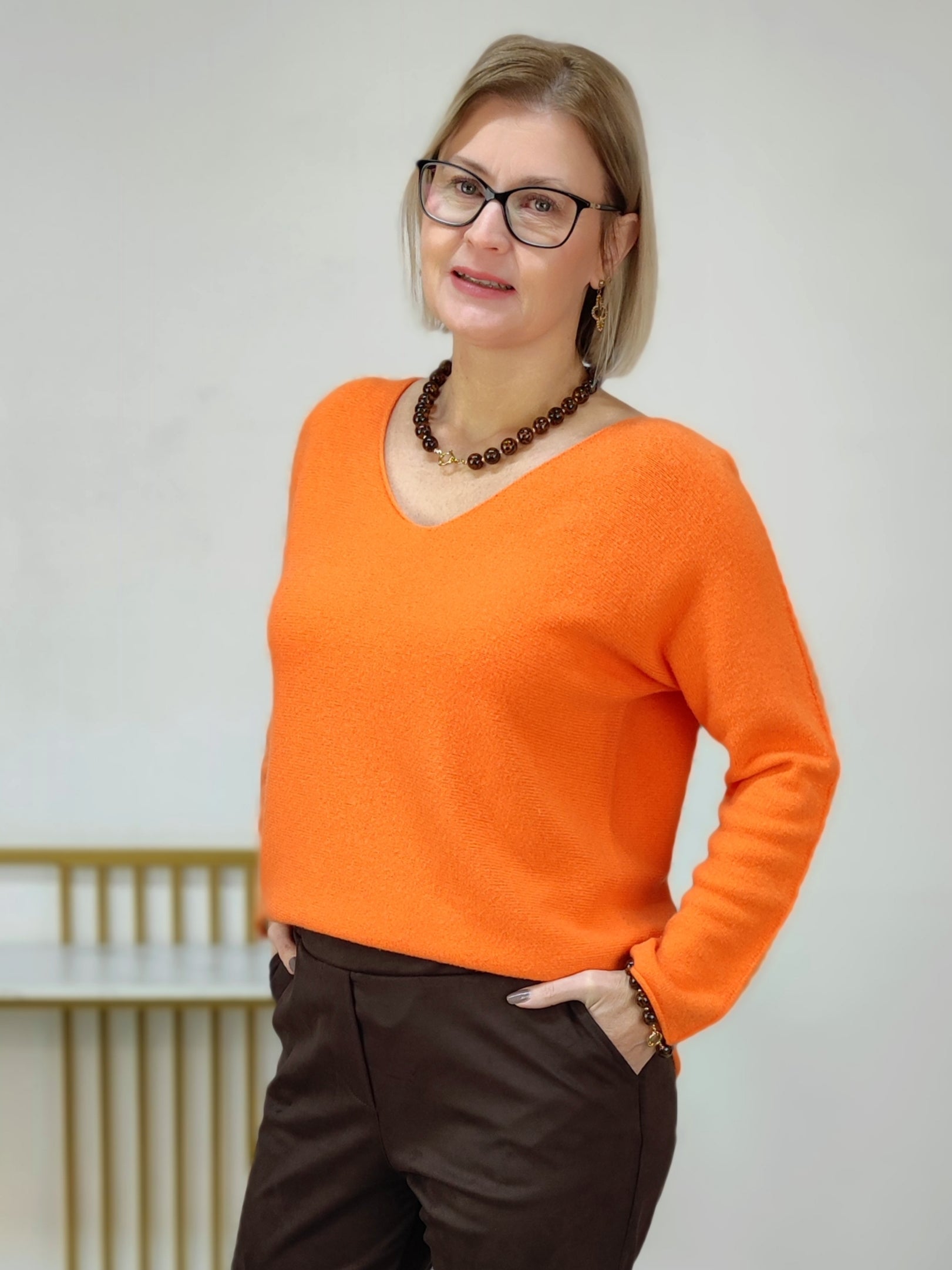 Feinstrick Pullover unifarben orange (36-40/42)