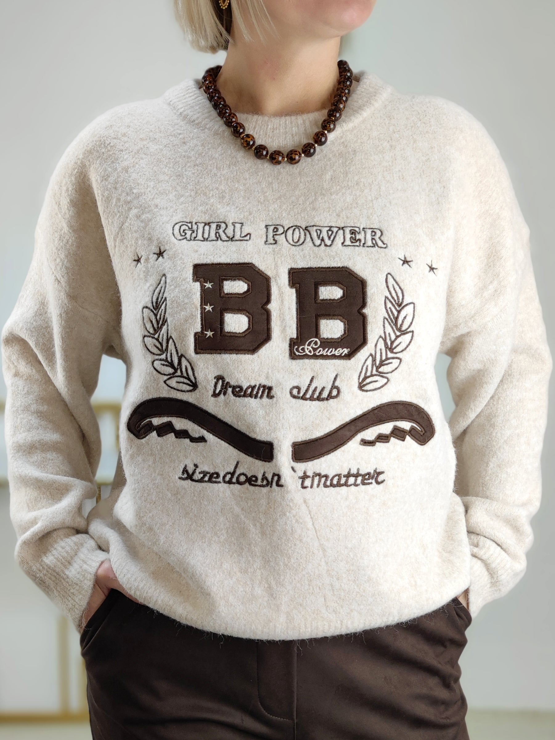 Pullover "Girl Power" beige (36-42)