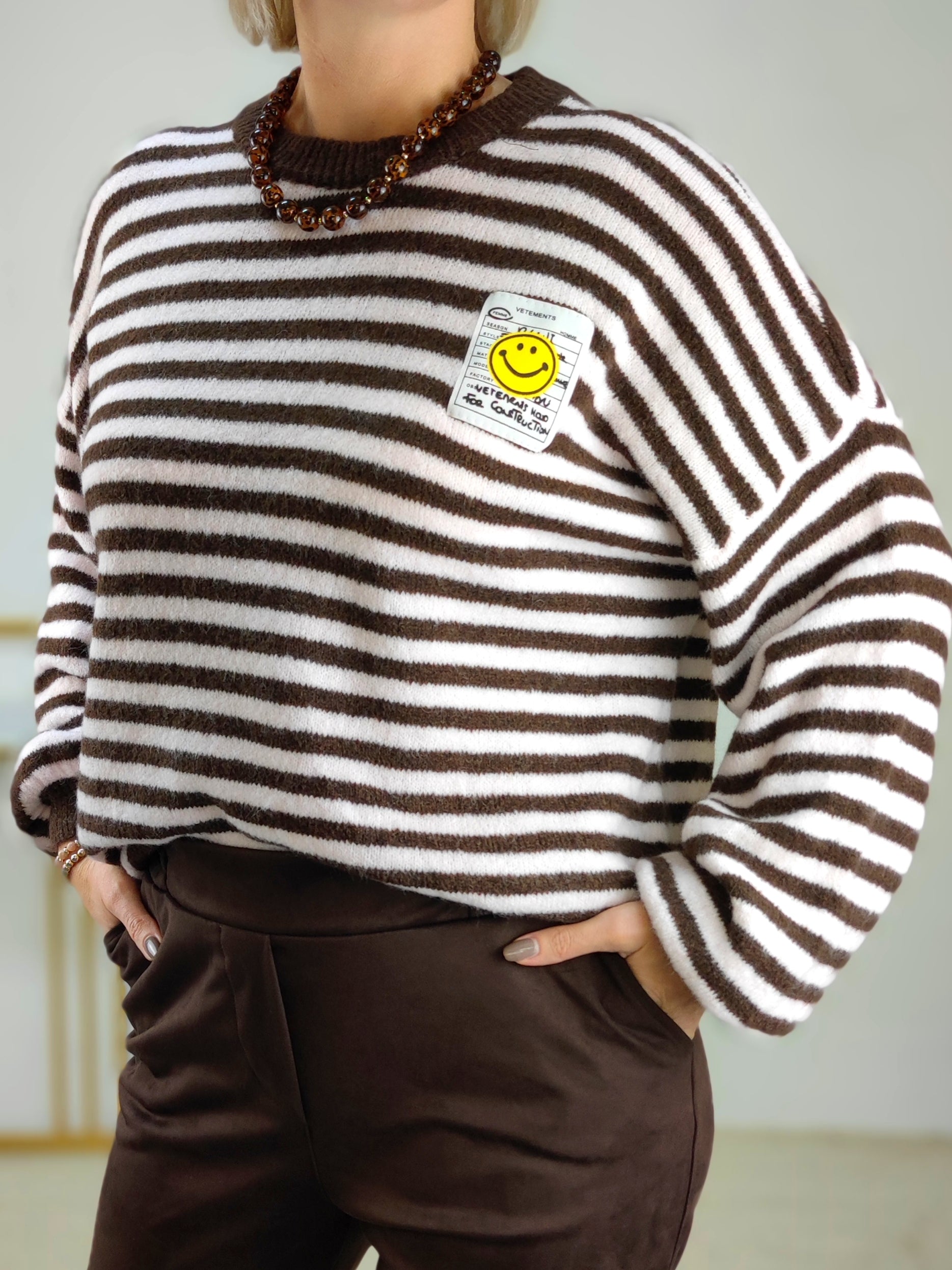 Strickpullover gestreift schoko/blassrosa (38-42/44)