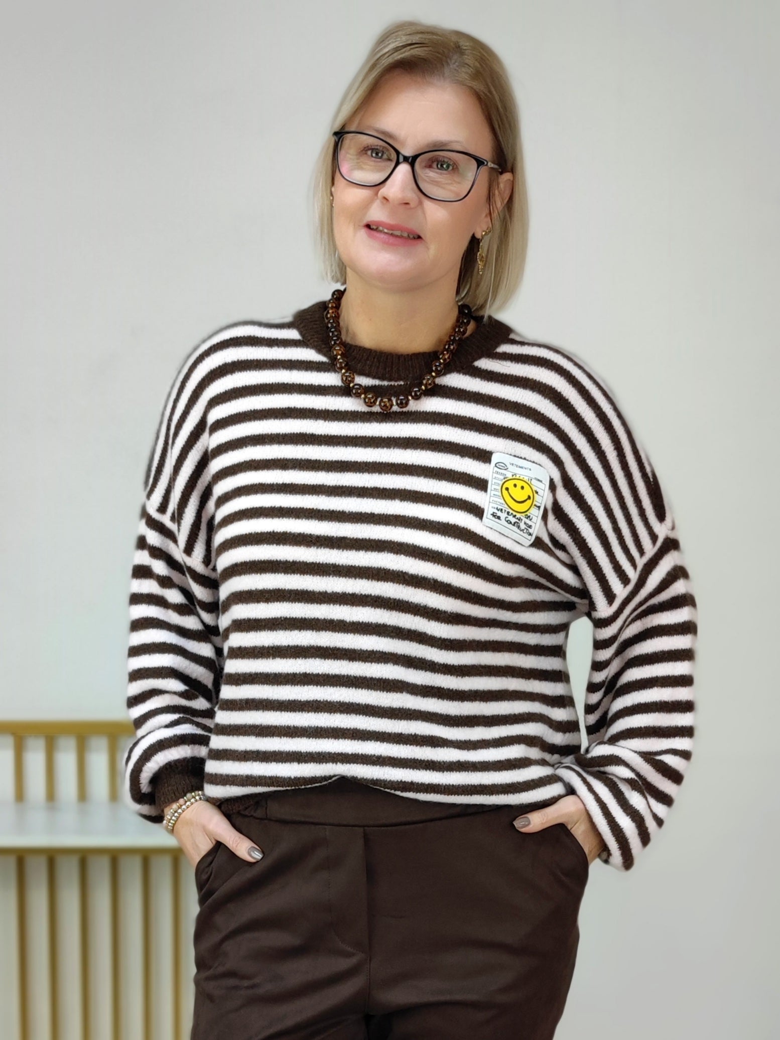 Strickpullover gestreift schoko/blassrosa (38-42/44)