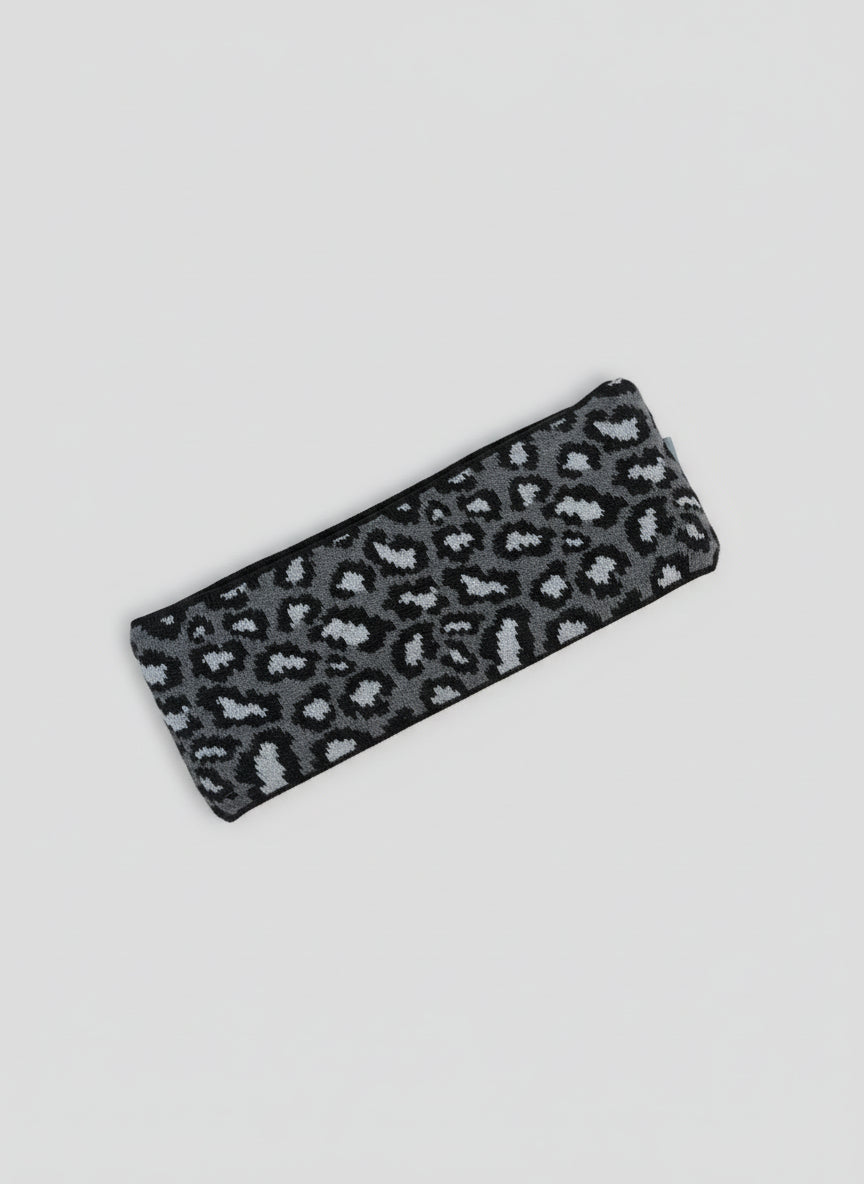 Warmes Stirnband im Leo Design grau/schwarz